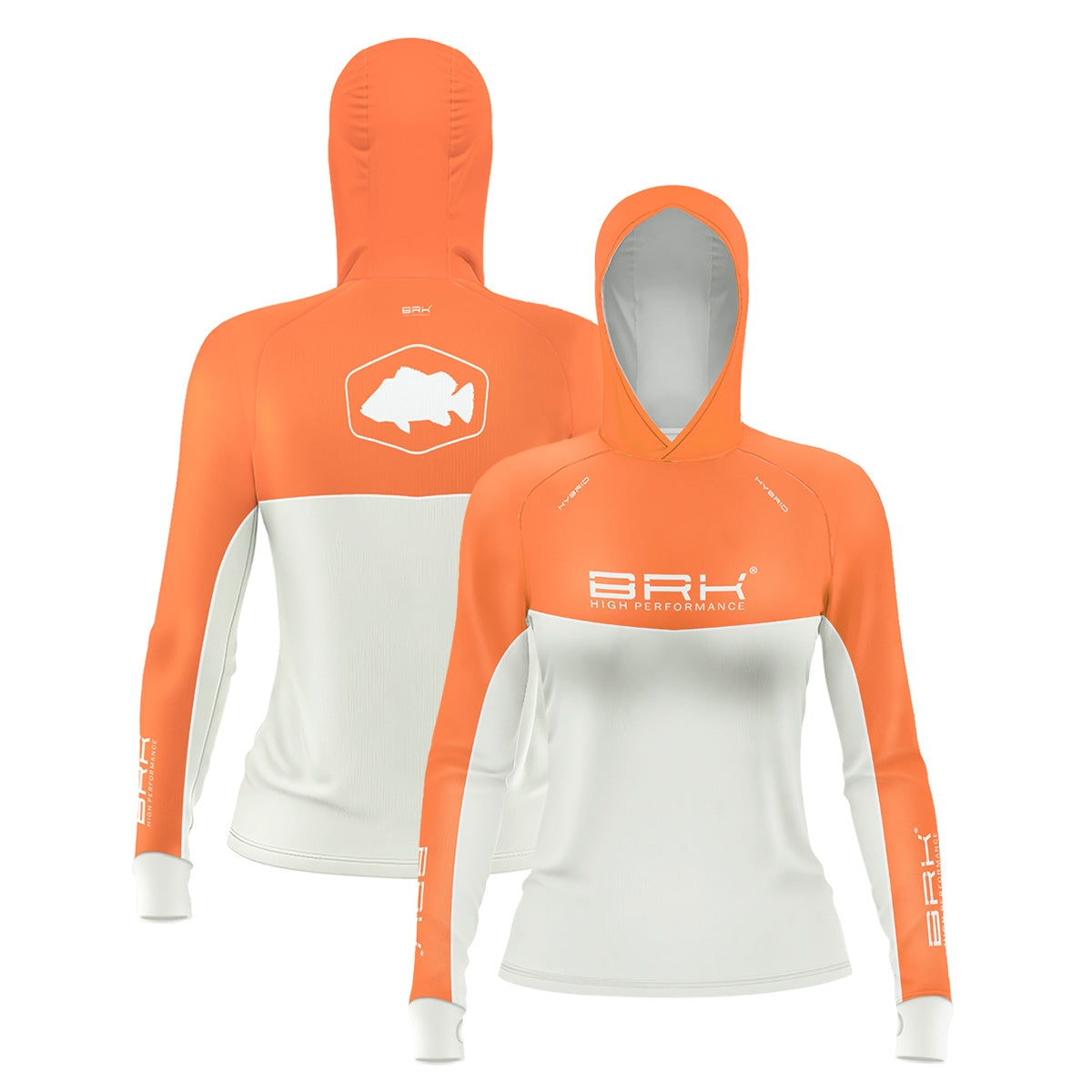 Camisa de Pesca Feminina Brk com Capuz Hybrid Laranja com Proteção Solar UV50+ - Brk Fishing