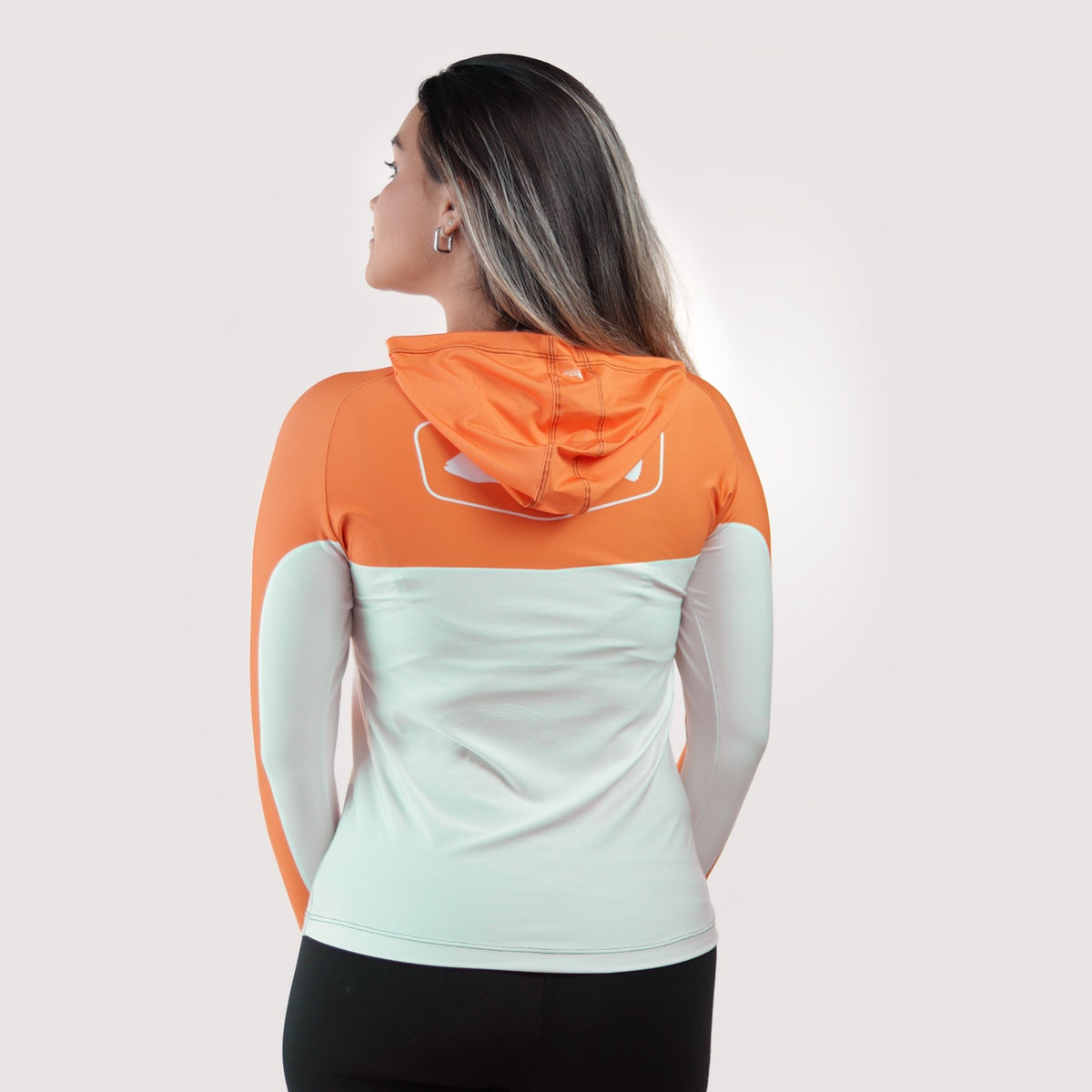Camisa de Pesca Feminina Brk com Capuz Hybrid Laranja com Proteção Solar UV50+ - Brk Fishing