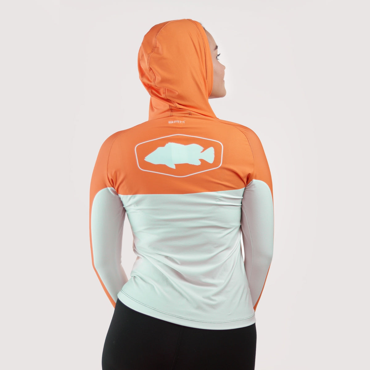 Camisa de Pesca Feminina Brk com Capuz Hybrid Laranja com Proteção Solar UV50+ - Brk Fishing