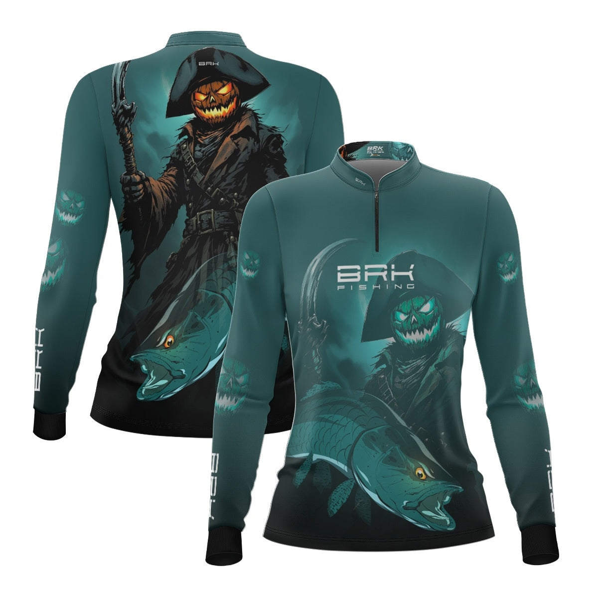 Camisa de Pesca Feminina Brk Azul Halloween Fantasma com Proteção UV50 - Brk Fishing