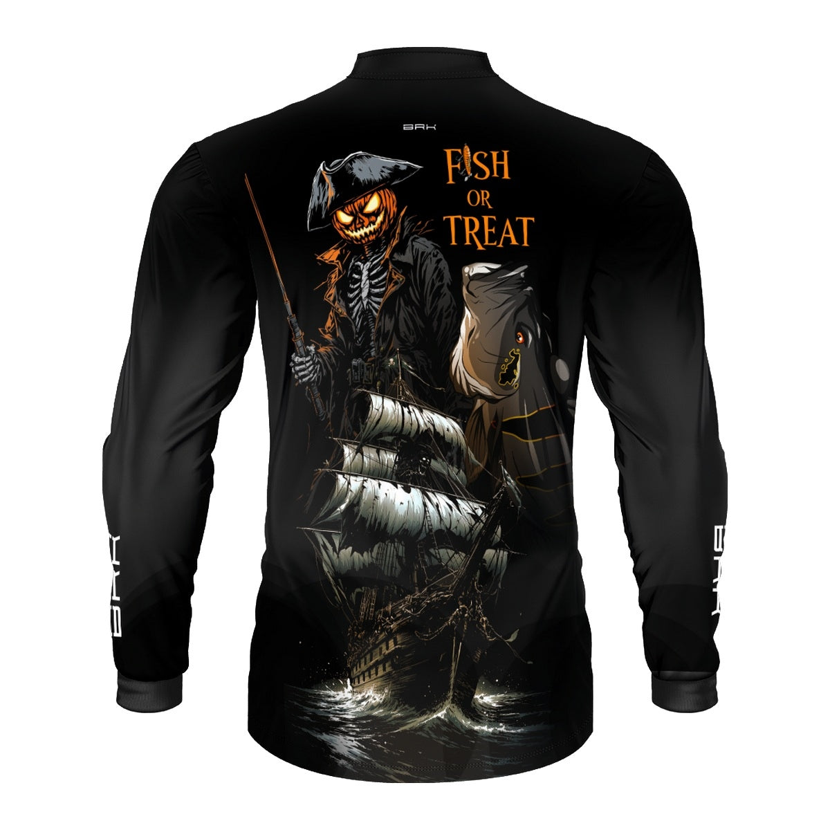 Camisa de Pesca Brk Azul Halloween Abobora e Barco com Proteção UV50 - Brk Fishing