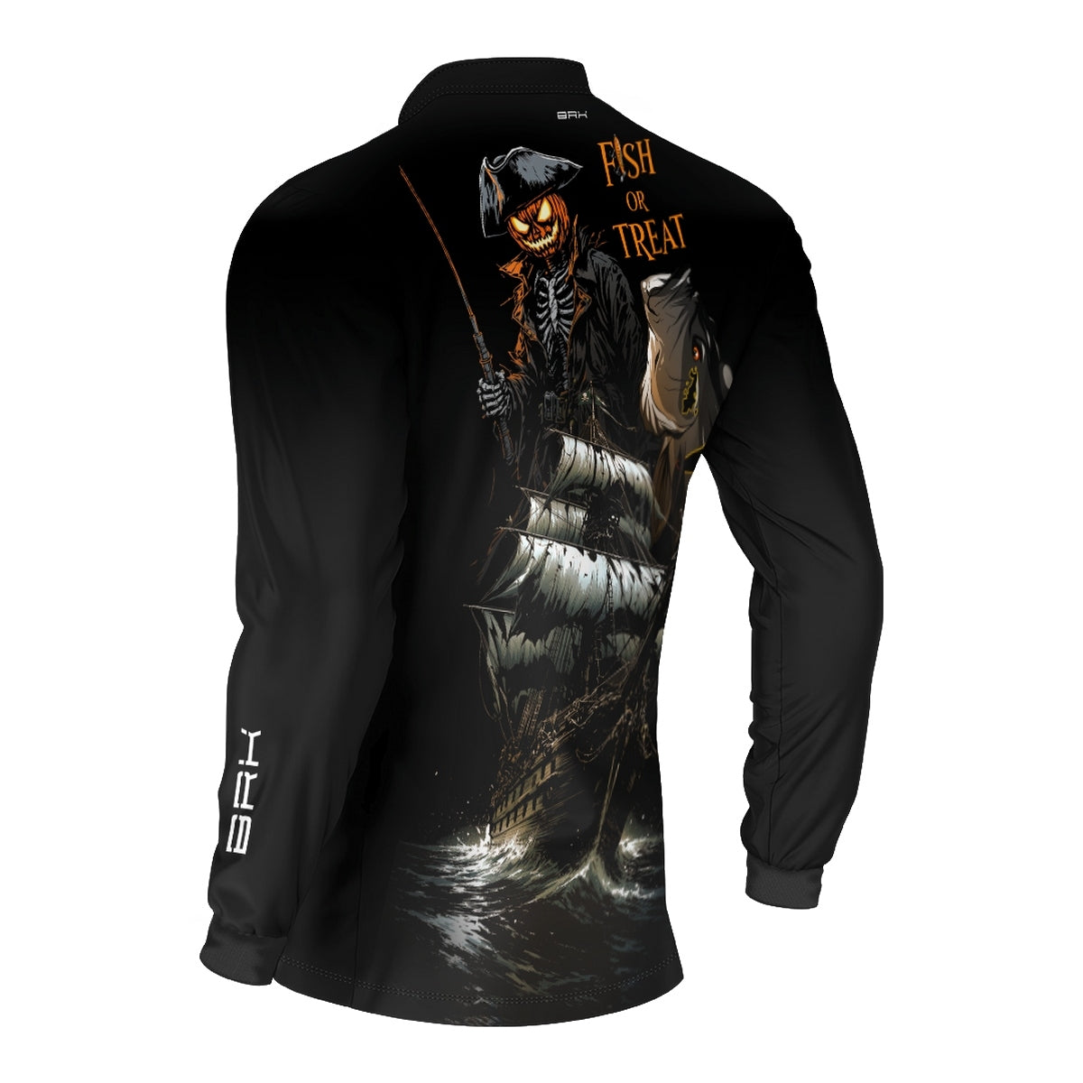 Camisa de Pesca Brk Azul Halloween Abobora e Barco com Proteção UV50 - Brk Fishing