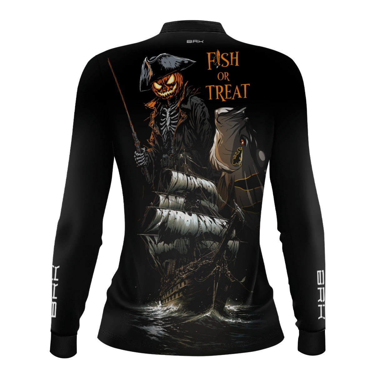Camisa de Pesca Feminina Brk Azul Halloween Abobora e Barco com Proteção UV50 - Brk Fishing