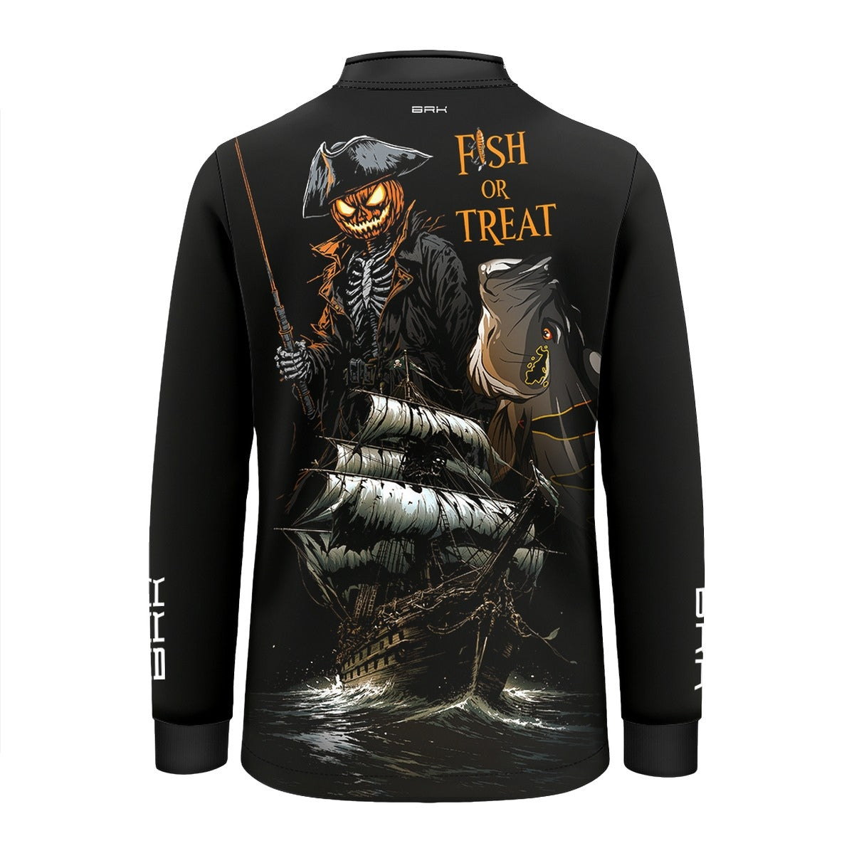 Camisa de Pesca Infantil Brk Azul Halloween Abobora e Barco com Proteção UV50 - Brk Fishing