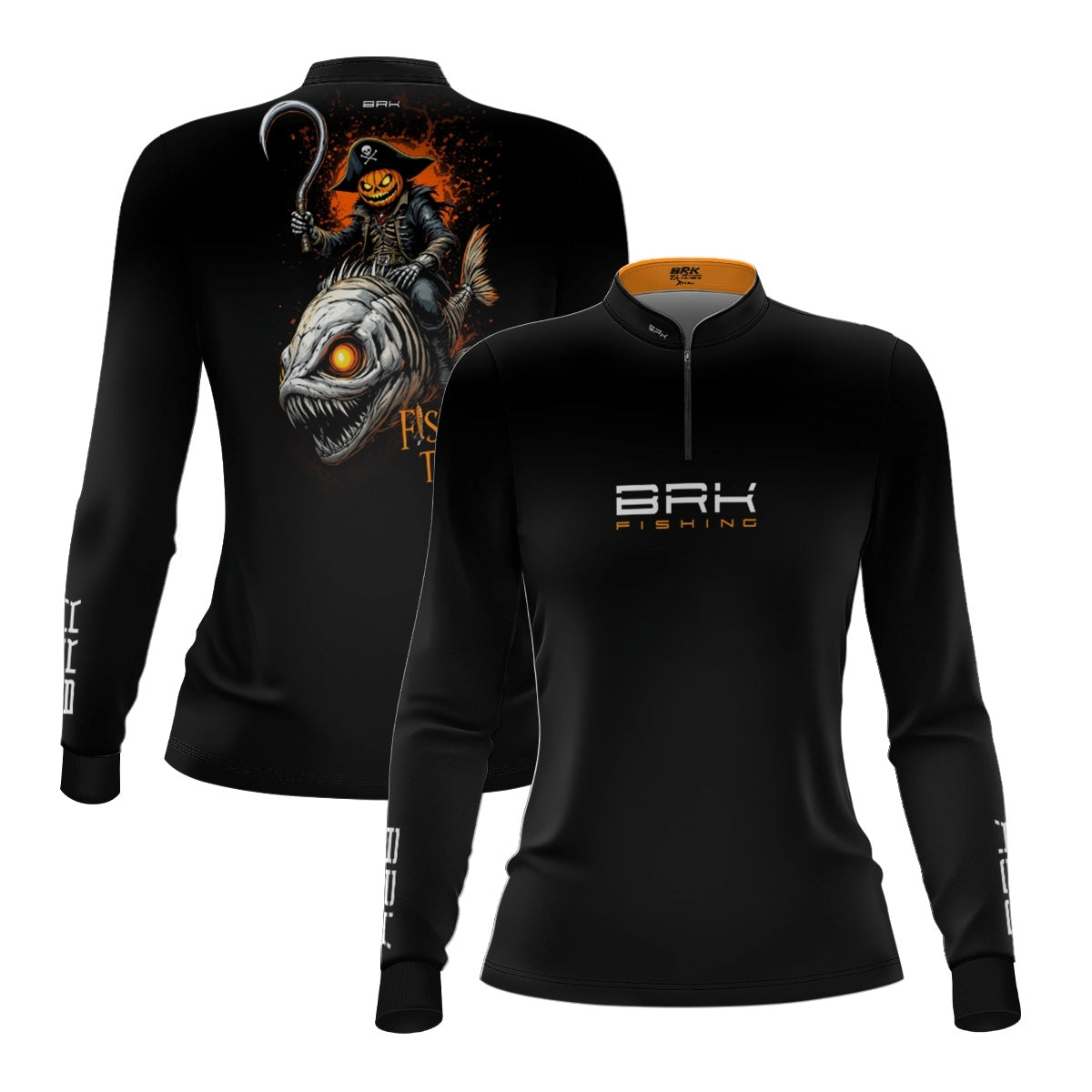 Camisa de Pesca Feminina Brk Azul Halloween Caveira de Peixe com Proteção UV50 - Brk Fishing