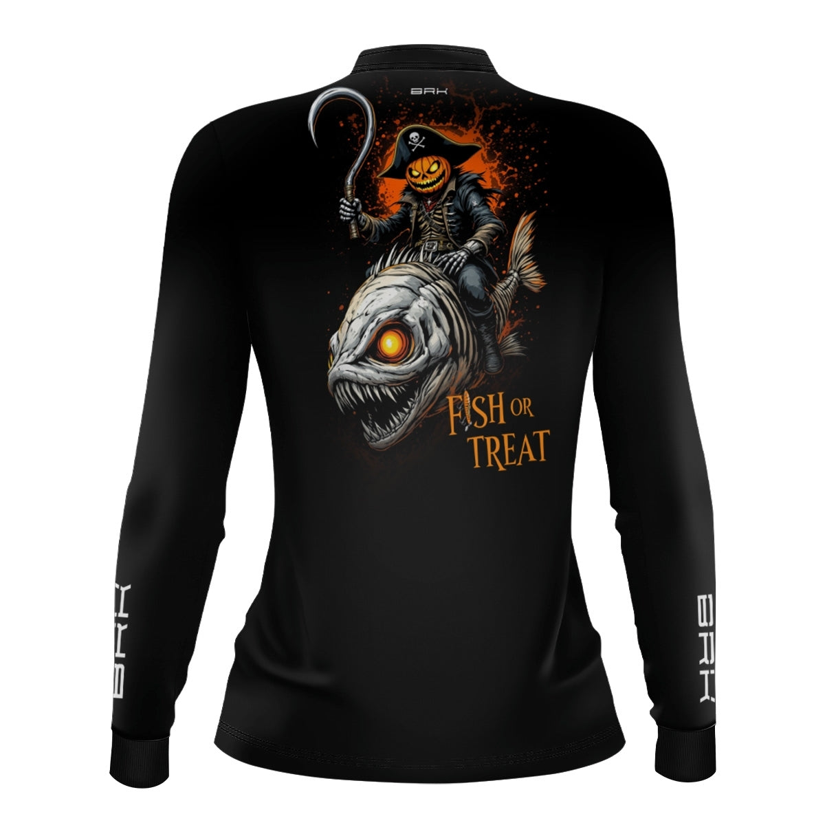 Camisa de Pesca Feminina Brk Azul Halloween Caveira de Peixe com Proteção UV50 - Brk Fishing