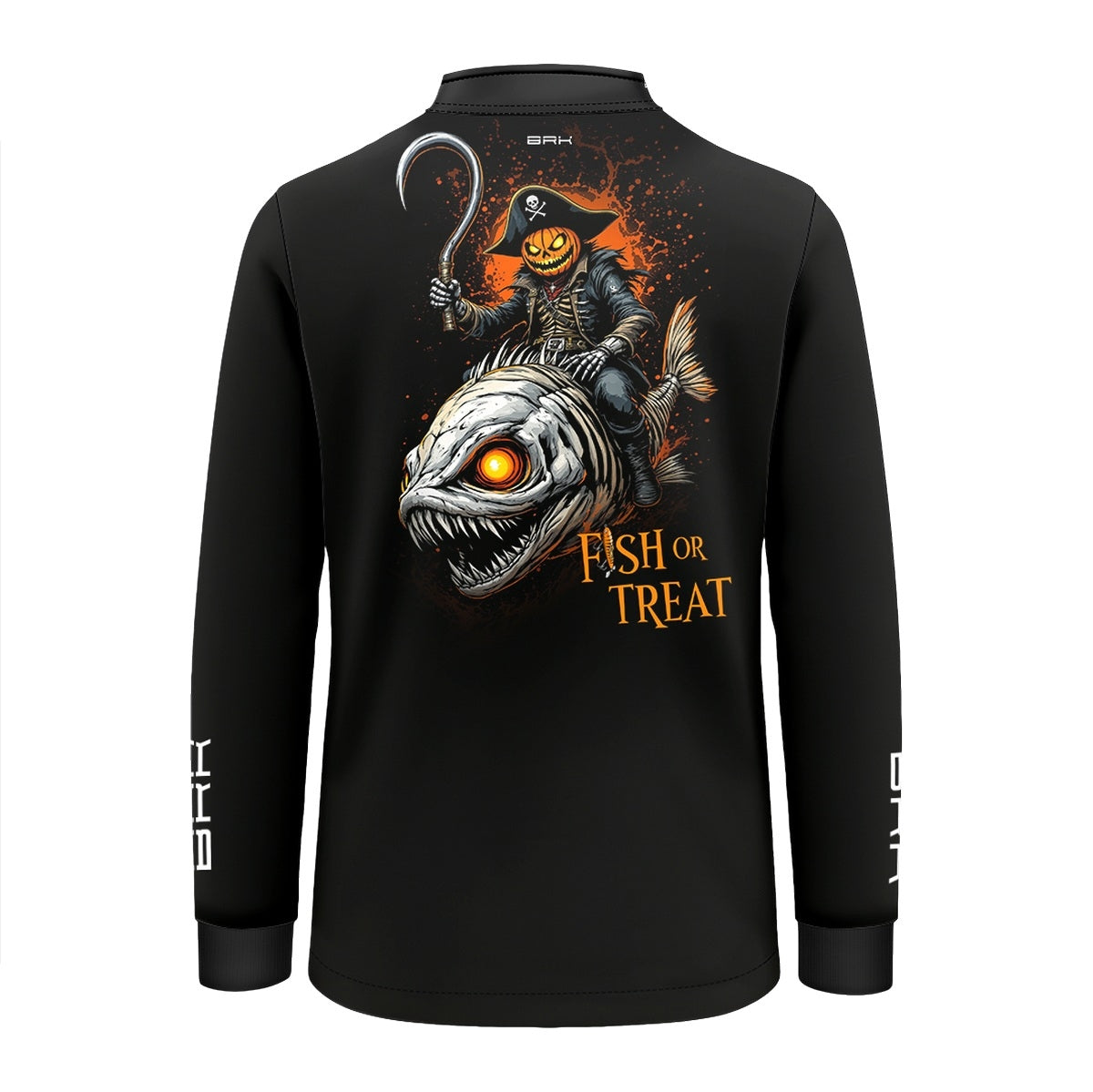 Camisa de Pesca Infantil Brk Azul Halloween Caveira de Peixe com Proteção UV50 - Brk Fishing