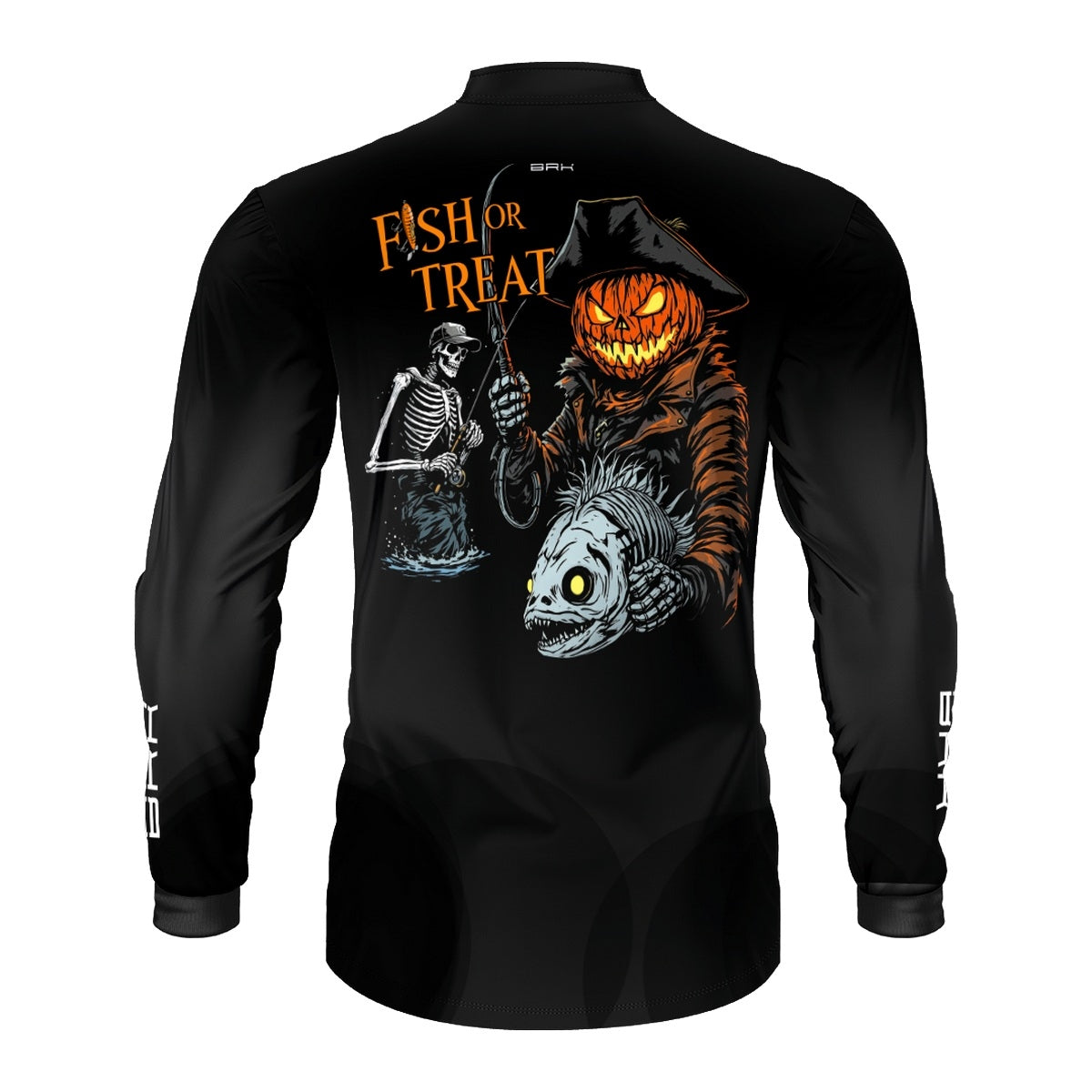Camisa de Pesca Brk Azul Halloween Esqueleto Pescador com Proteção UV50 - Brk Fishing