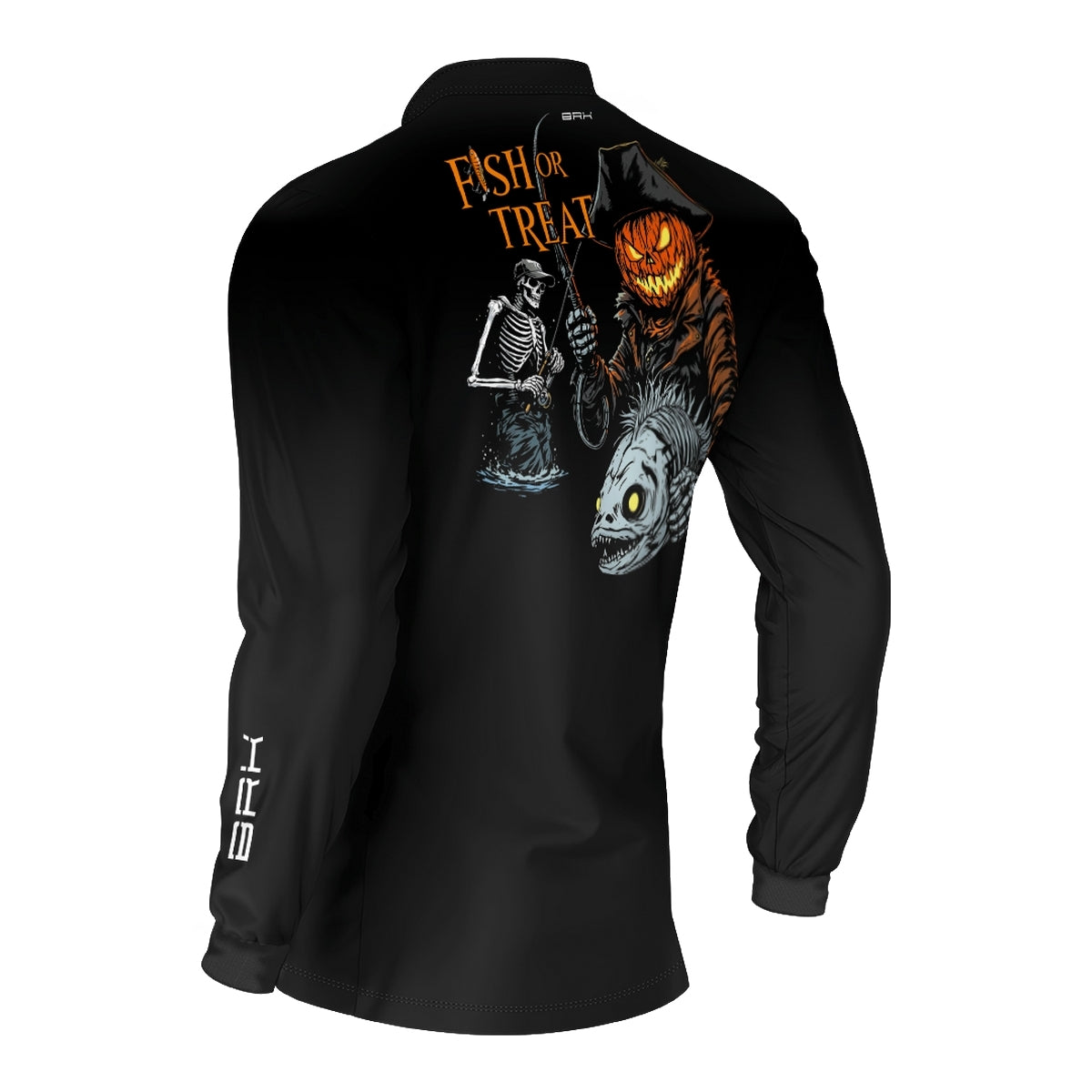 Camisa de Pesca Brk Azul Halloween Esqueleto Pescador com Proteção UV50 - Brk Fishing