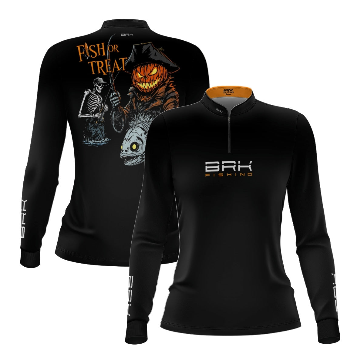 Camisa de Pesca Feminina Brk Azul Halloween Esqueleto Pescador com Proteção UV50 - Brk Fishing