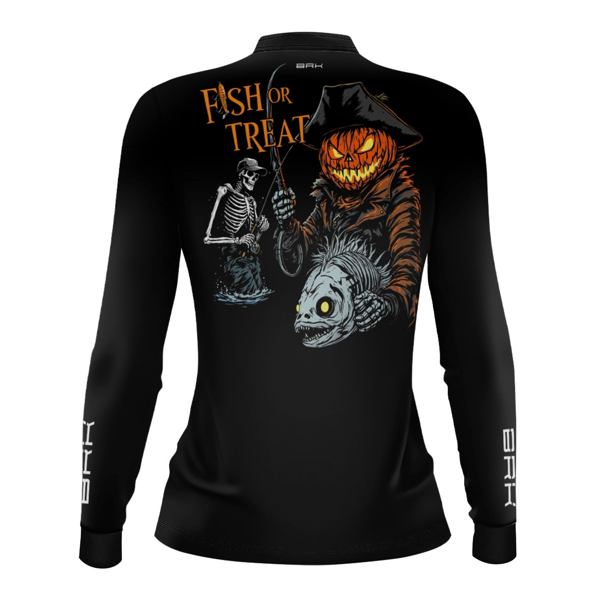 Camisa de Pesca Feminina Brk Azul Halloween Esqueleto Pescador com Proteção UV50 - Brk Fishing