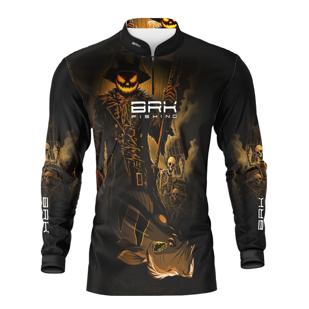 Camisa de Pesca Brk Azul Halloween Peixe e Caveira com Proteção UV50 - Brk Fishing