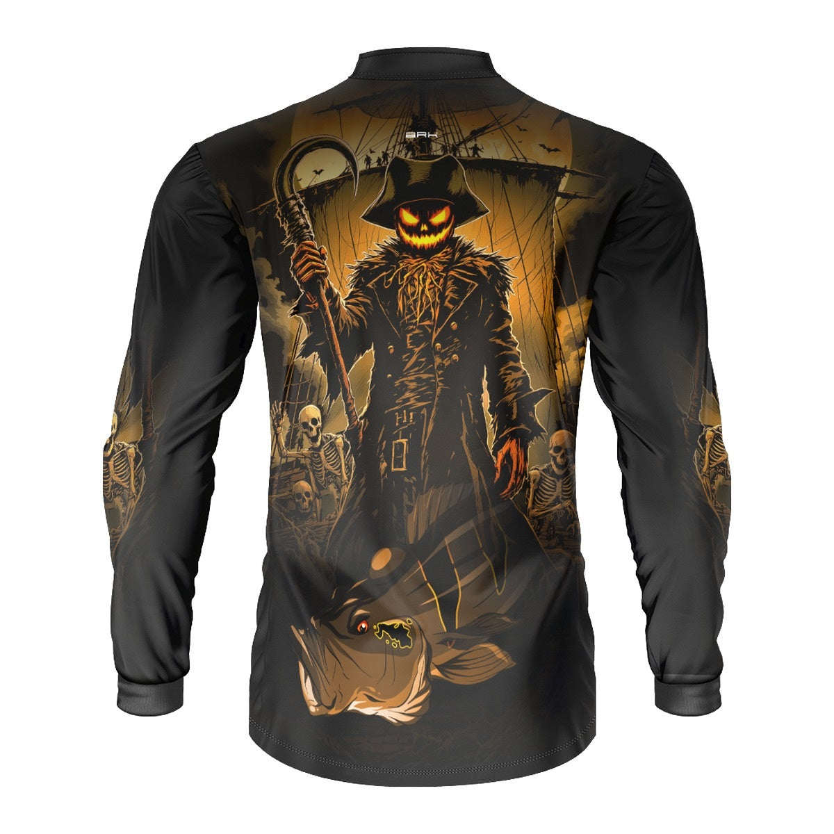 Camisa de Pesca Brk Azul Halloween Peixe e Caveira com Proteção UV50 - Brk Fishing