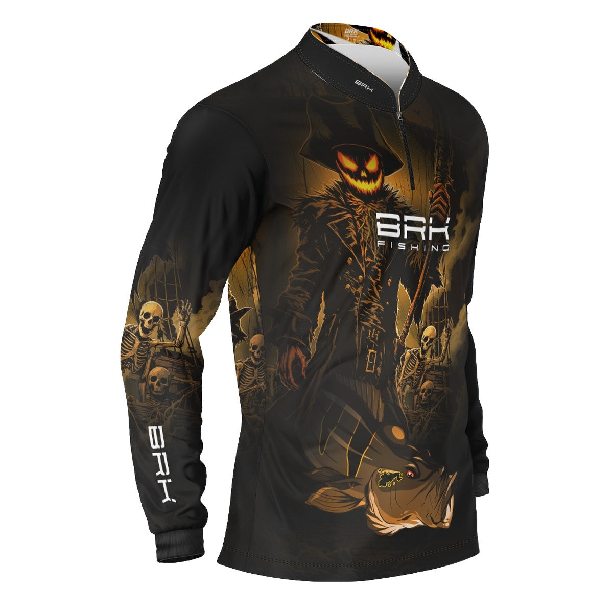 Camisa de Pesca Brk Azul Halloween Peixe e Caveira com Proteção UV50 - Brk Fishing