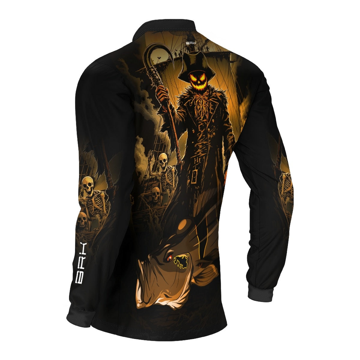 Camisa de Pesca Brk Azul Halloween Peixe e Caveira com Proteção UV50 - Brk Fishing