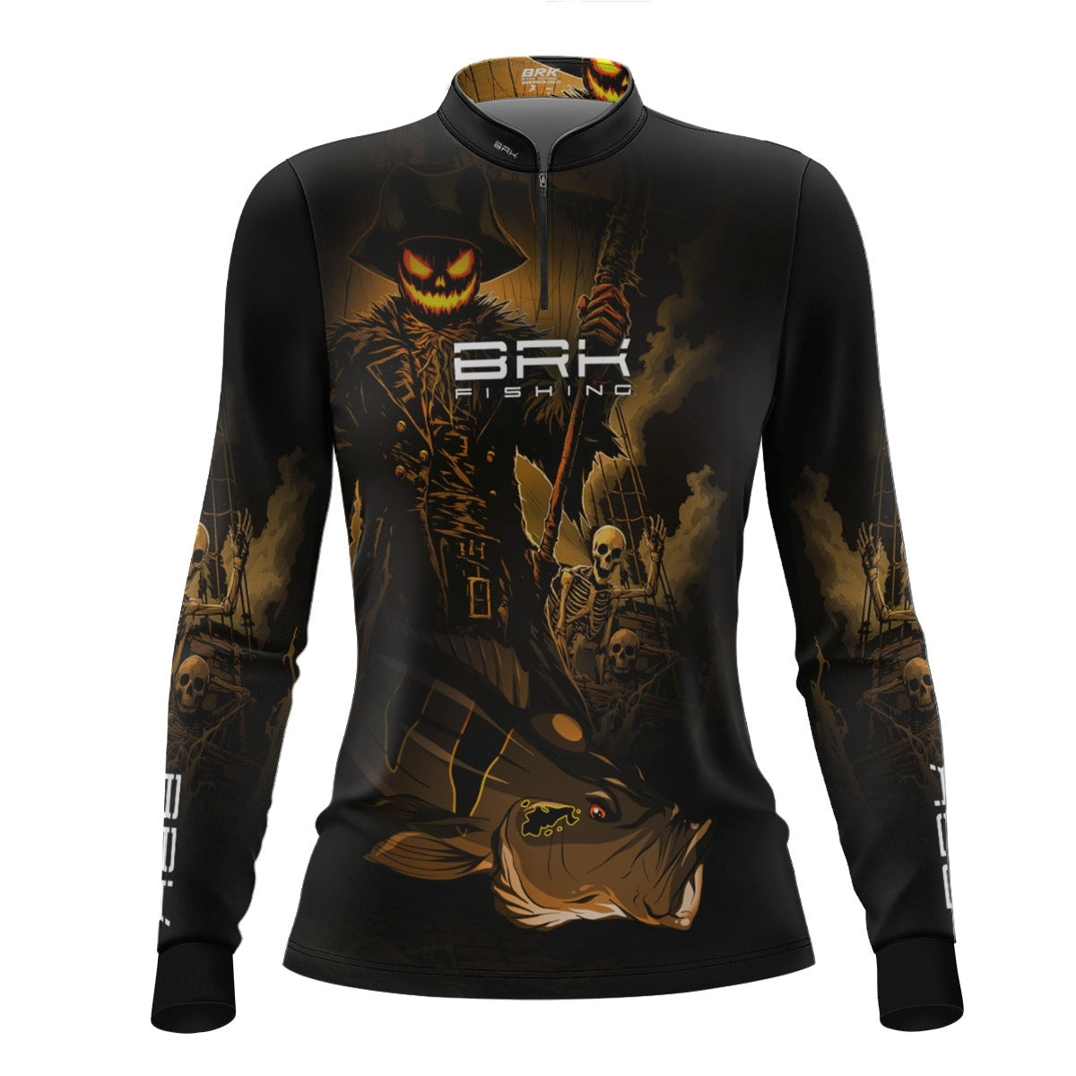 Camisa de Pesca Feminina Brk Azul Halloween Peixe e Caveira com Proteção UV50 - Brk Fishing