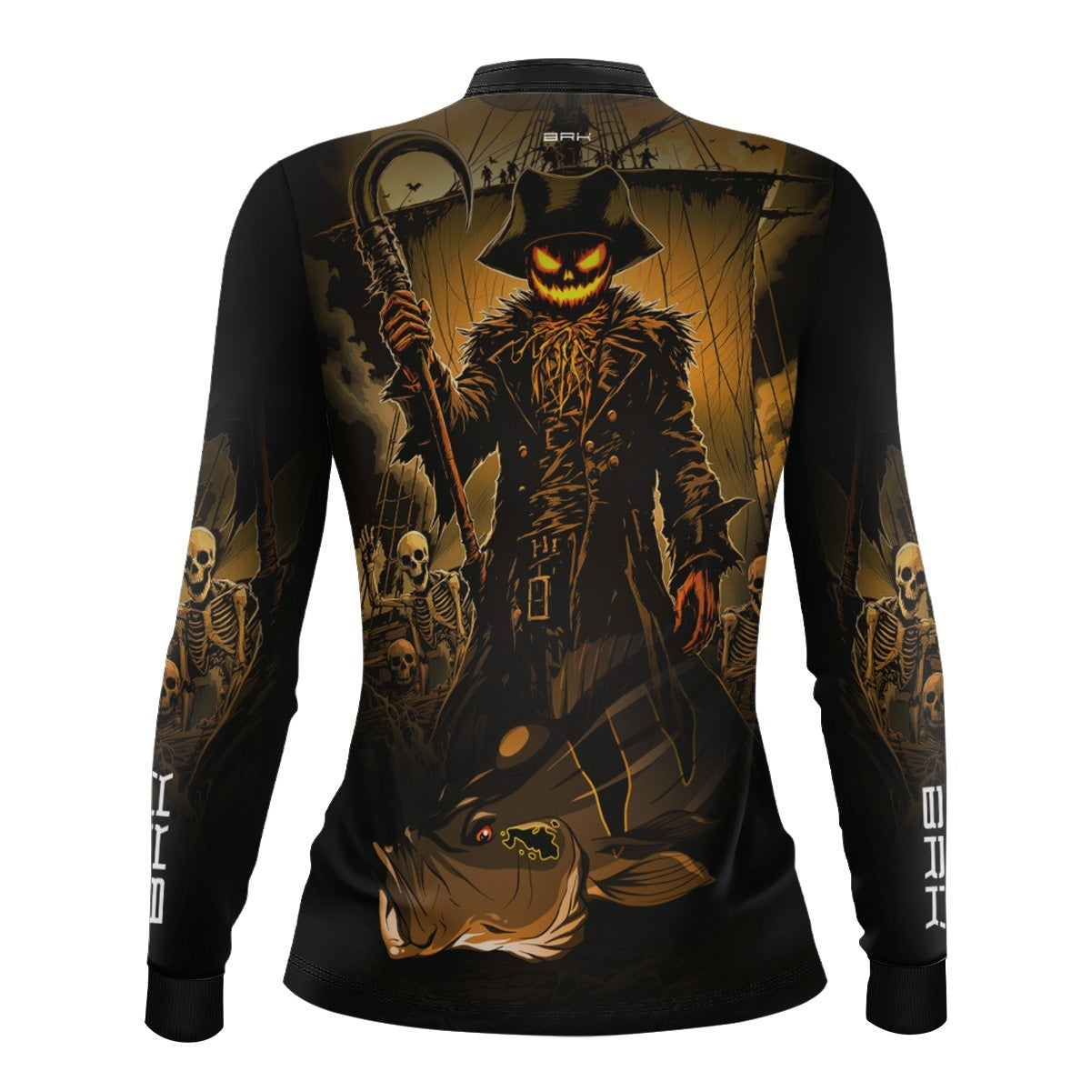 Camisa de Pesca Feminina Brk Azul Halloween Peixe e Caveira com Proteção UV50 - Brk Fishing