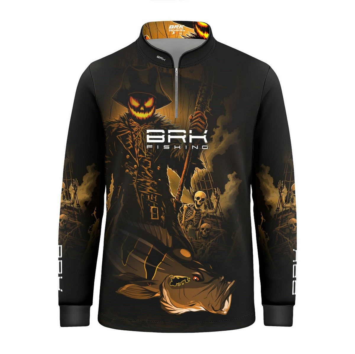 Camisa de Pesca Infantil Brk Azul Halloween Peixe e Caveira com Proteção UV50 - Brk Fishing