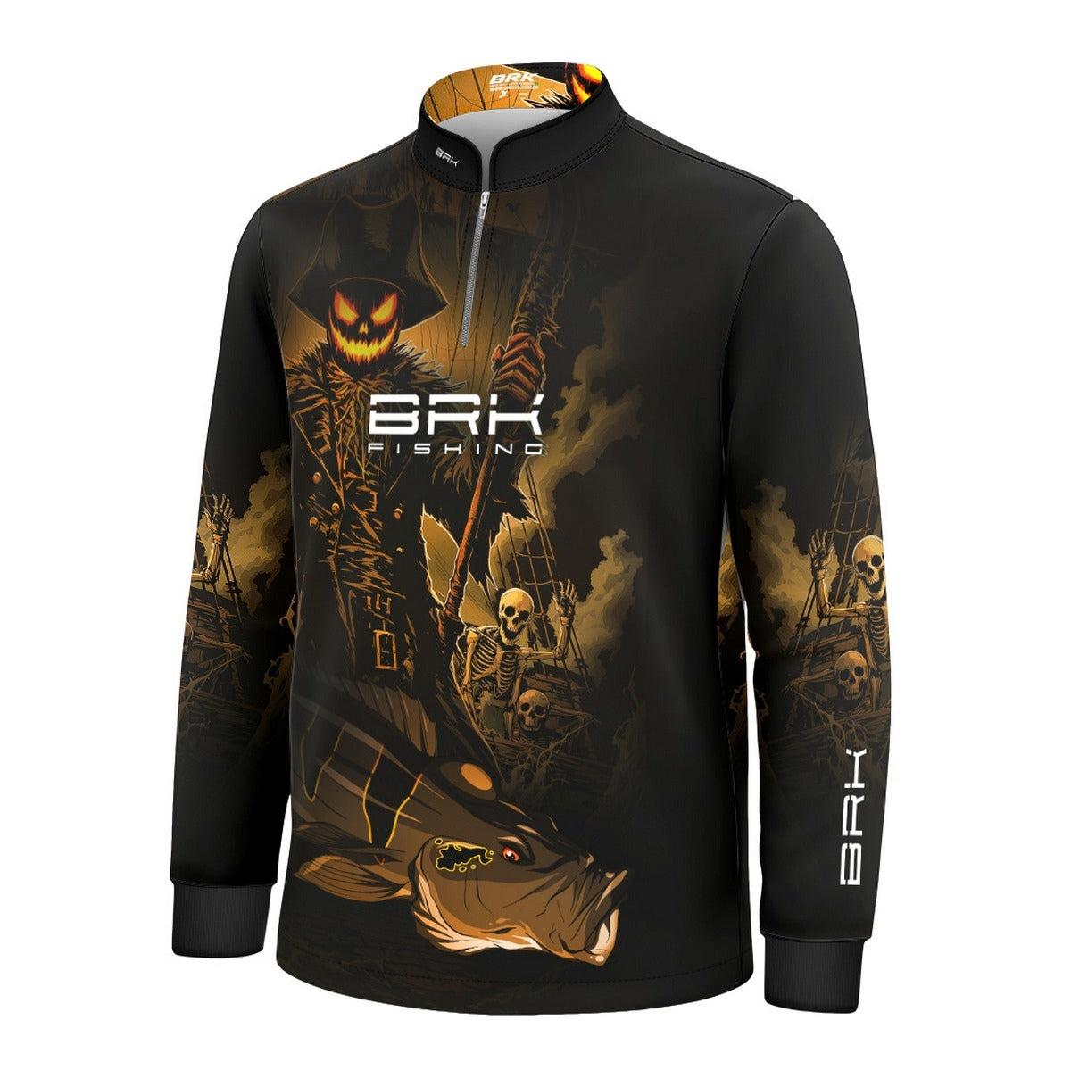 Camisa de Pesca Infantil Brk Azul Halloween Peixe e Caveira com Proteção UV50 - Brk Fishing