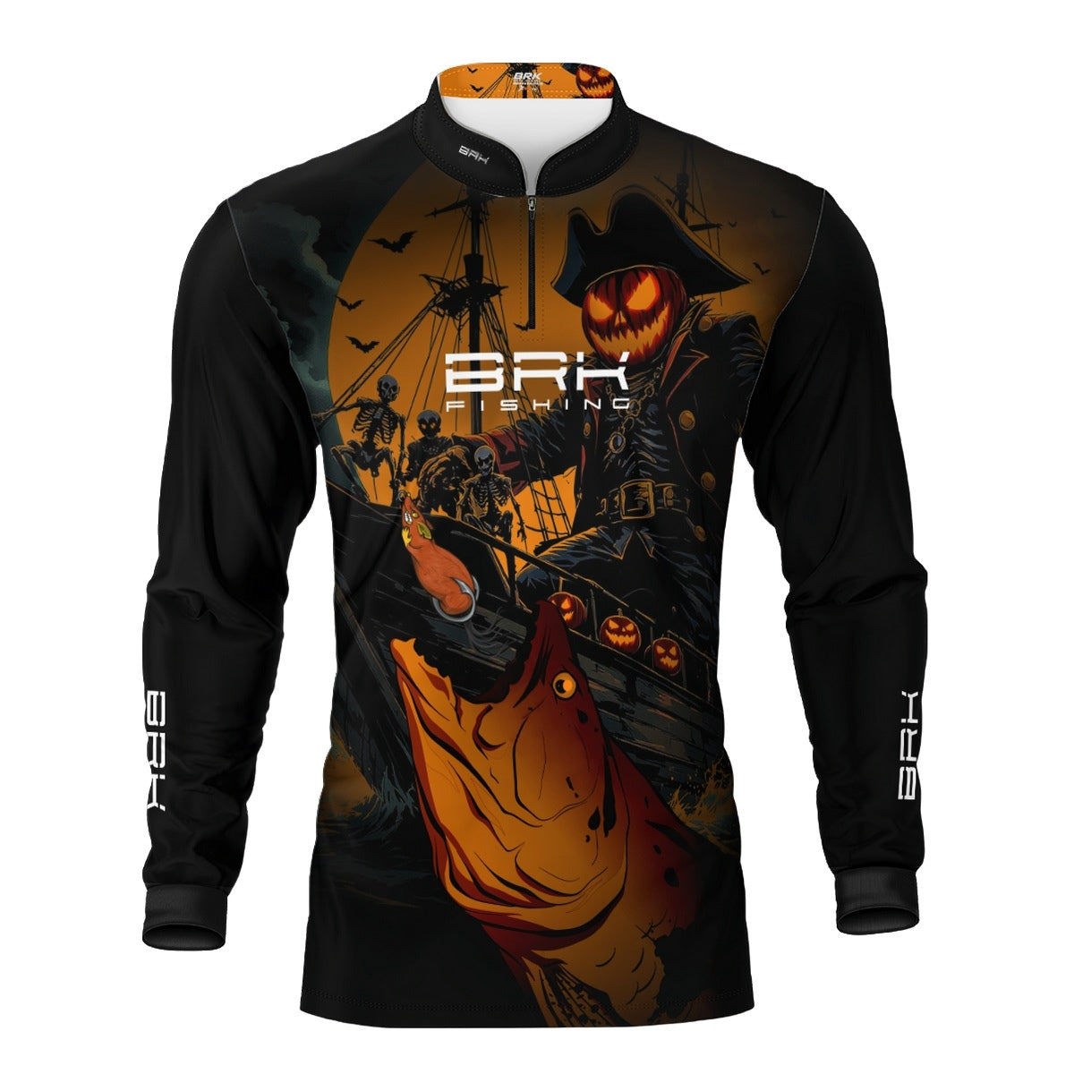 Camisa de Pesca Brk Azul Halloween Barco Pirata com Proteção UV50 - Brk Fishing