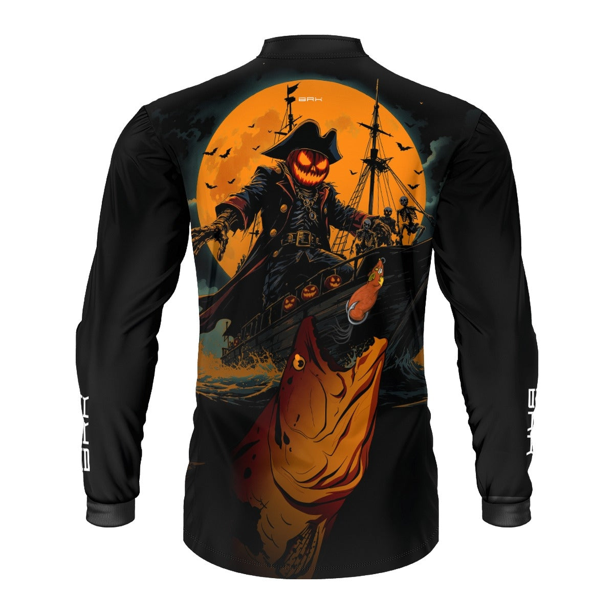 Camisa de Pesca Brk Azul Halloween Barco Pirata com Proteção UV50 - Brk Fishing