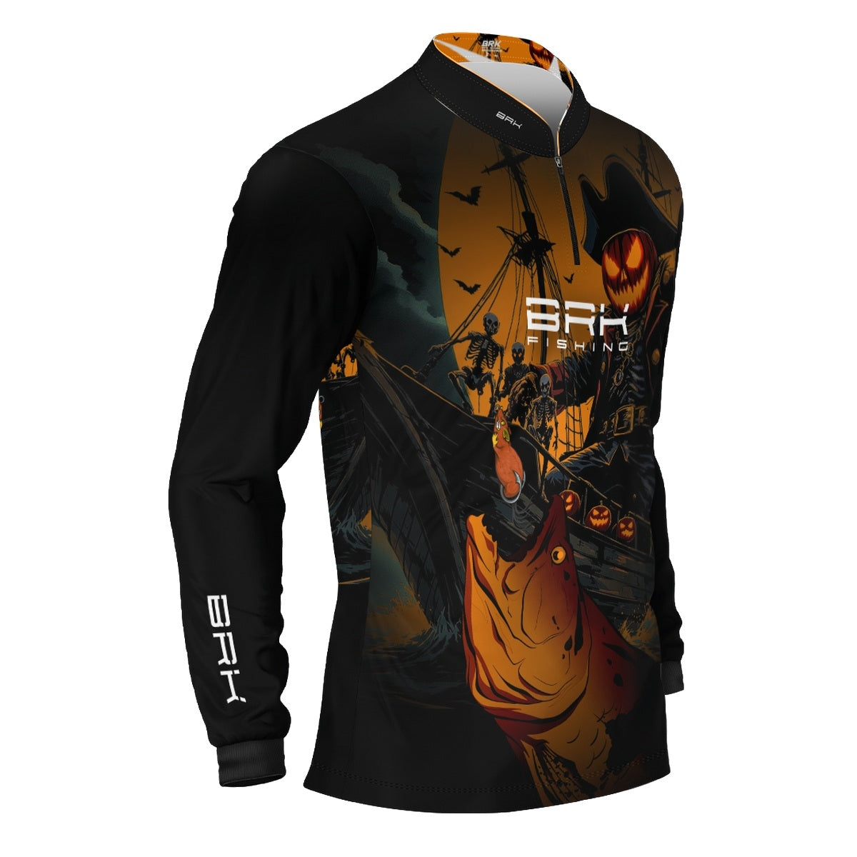 Camisa de Pesca Brk Azul Halloween Barco Pirata com Proteção UV50 - Brk Fishing