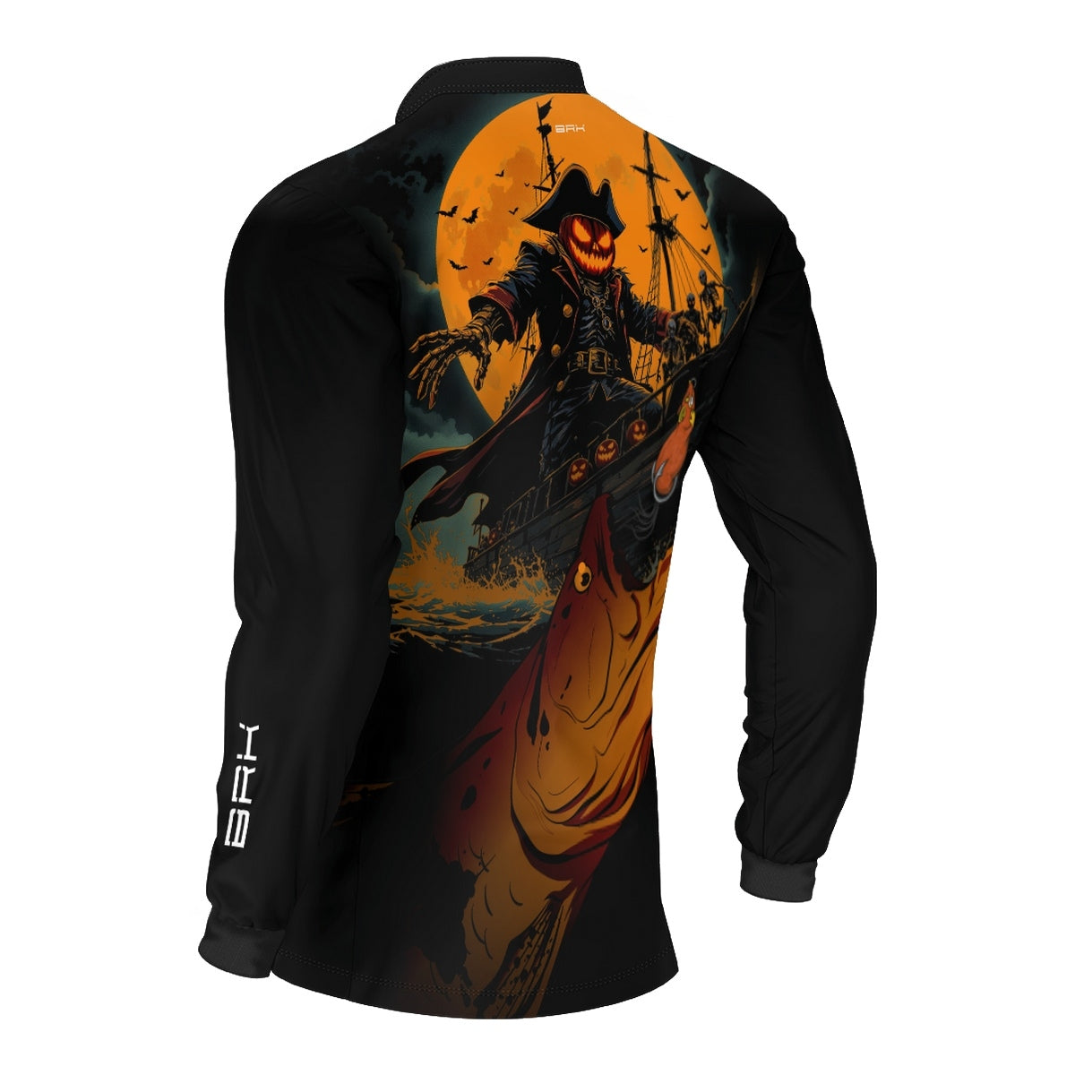 Camisa de Pesca Brk Azul Halloween Barco Pirata com Proteção UV50 - Brk Fishing