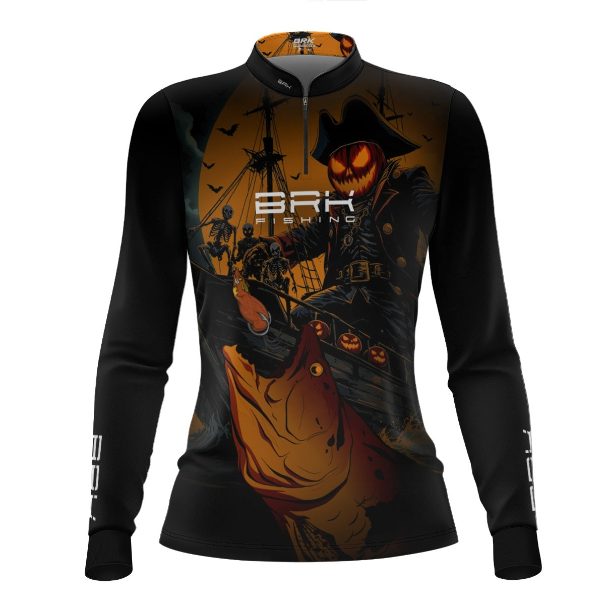 Camisa de Pesca Feminina Brk Azul Halloween Barco Pirata com Proteção UV50 - Brk Fishing