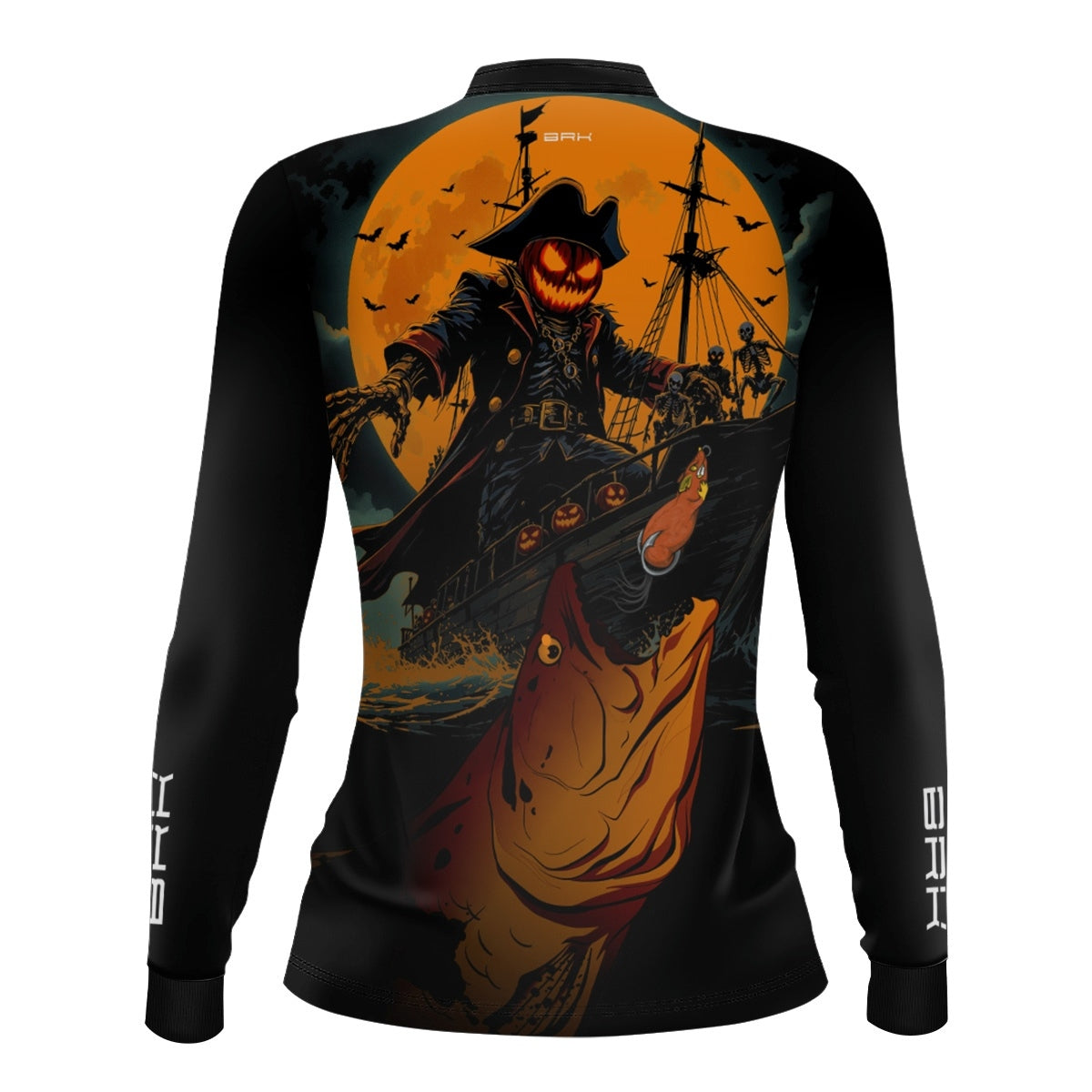 Camisa de Pesca Feminina Brk Azul Halloween Barco Pirata com Proteção UV50 - Brk Fishing