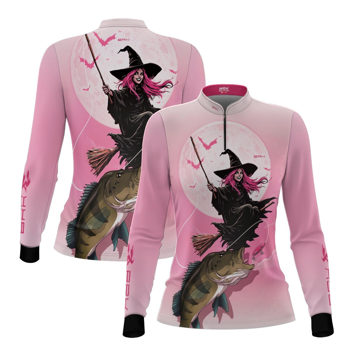 Camisa de Pesca Feminina Brk Branca e Rosa Bruxa com Proteção UV50 - Brk Fishing