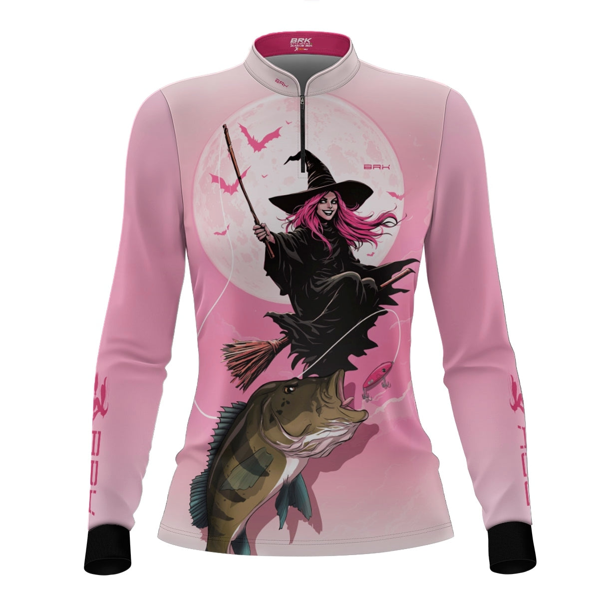 Camisa de Pesca Feminina Brk Branca e Rosa Bruxa com Proteção UV50 - Brk Fishing