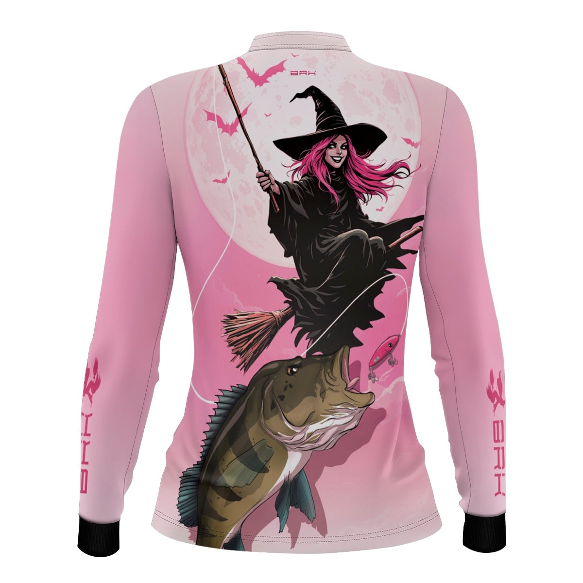 Camisa de Pesca Feminina Brk Branca e Rosa Bruxa com Proteção UV50 - Brk Fishing