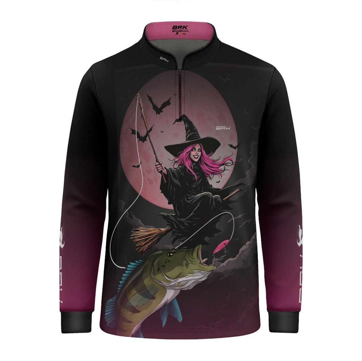 Camisa de Pesca Infantil Brk Preto e Rosa Bruxa com Proteção UV50 - Brk Fishing