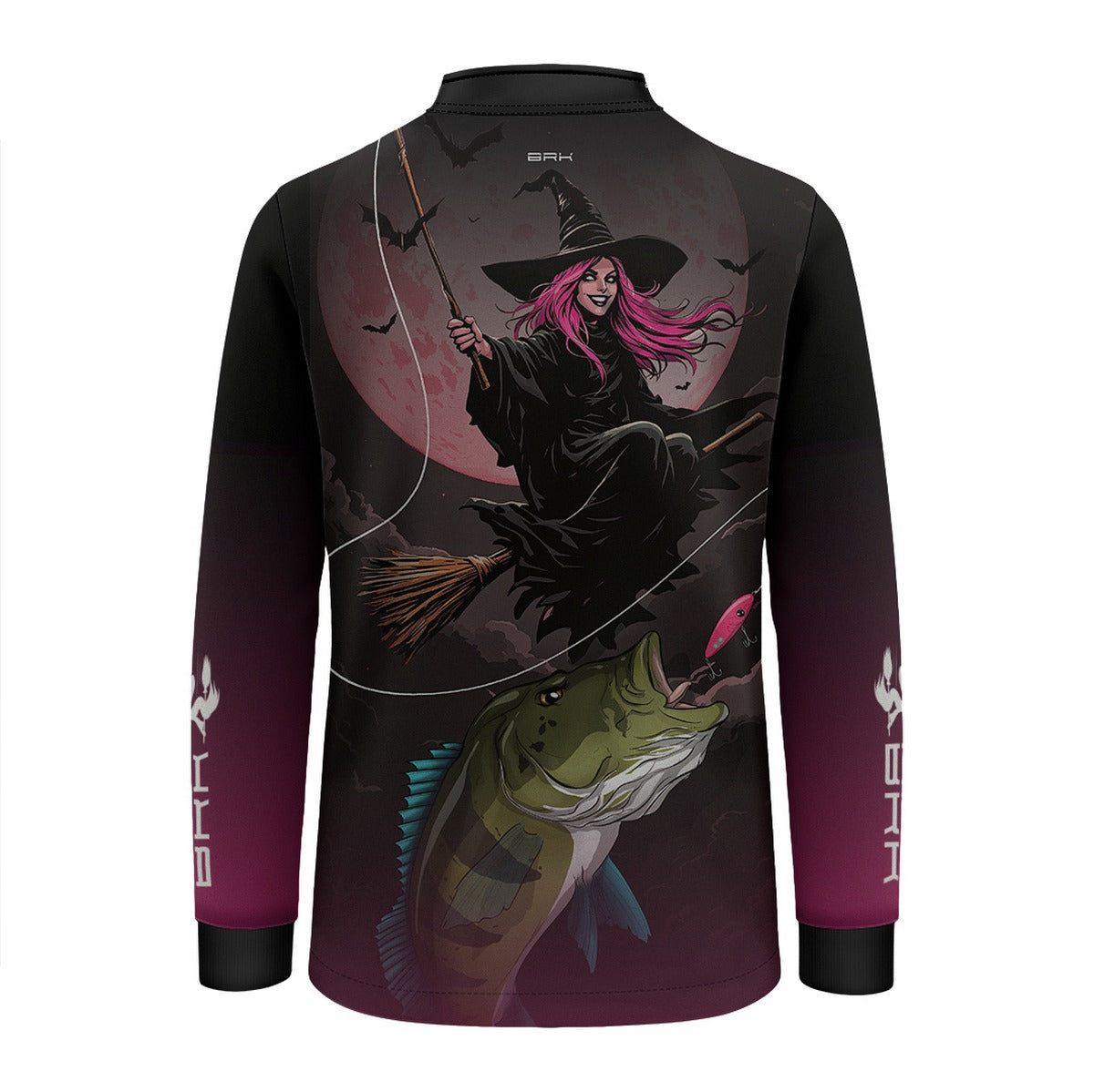 Camisa de Pesca Infantil Brk Preto e Rosa Bruxa com Proteção UV50 - Brk Fishing