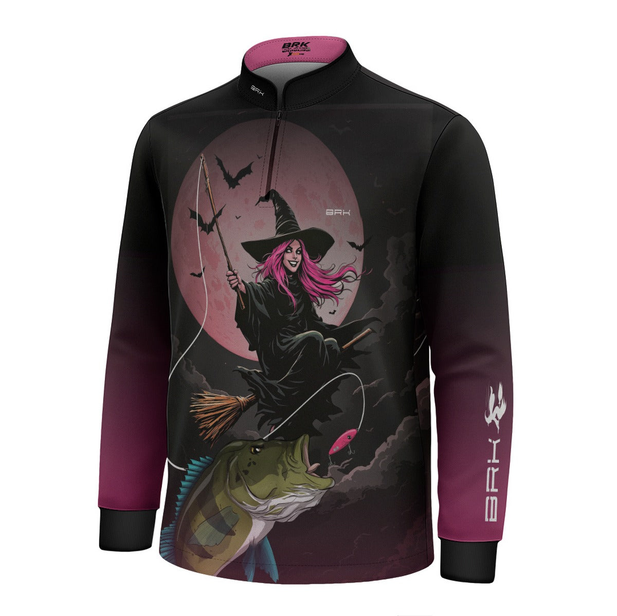 Camisa de Pesca Infantil Brk Preto e Rosa Bruxa com Proteção UV50 - Brk Fishing