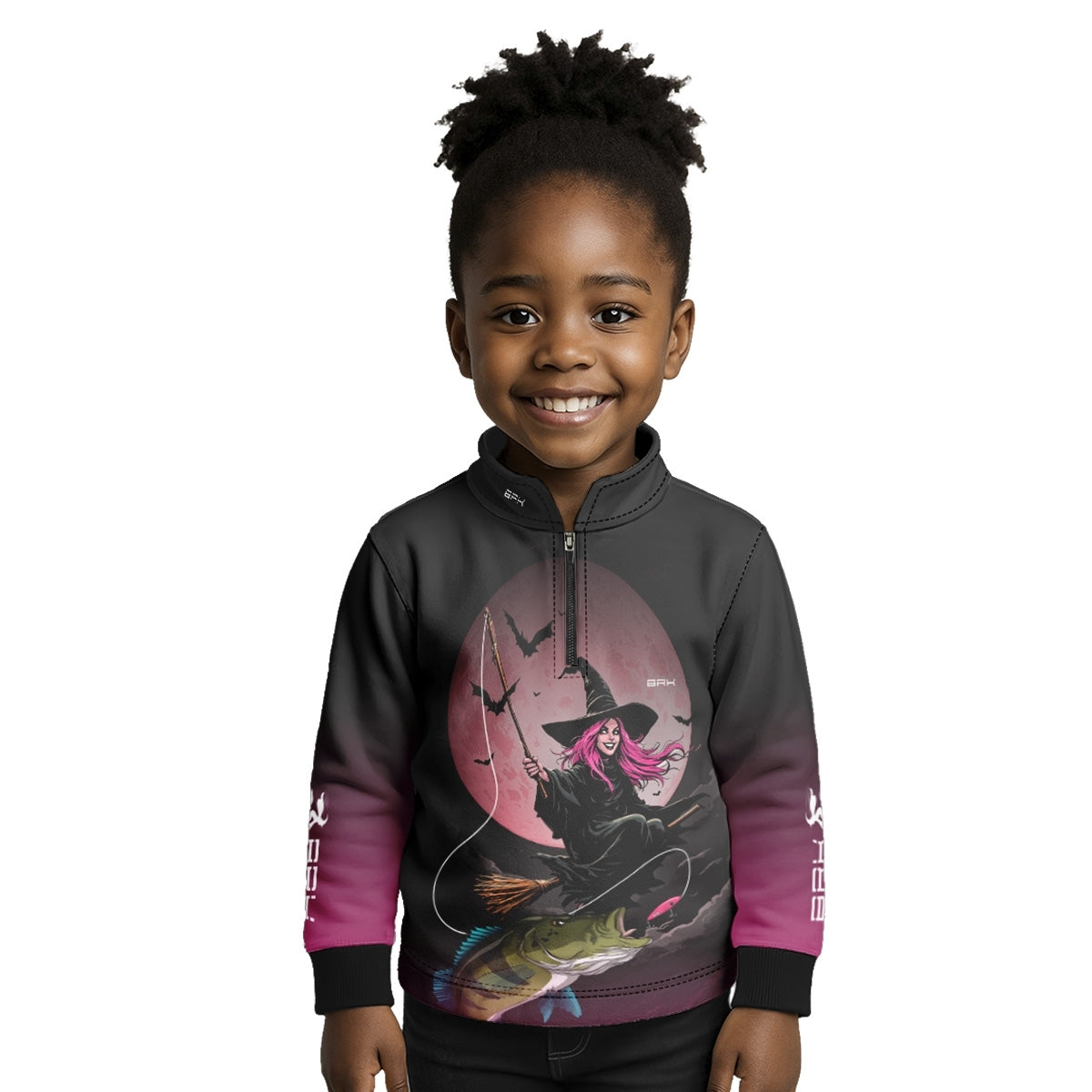 Camisa de Pesca Infantil Brk Preto e Rosa Bruxa com Proteção UV50 - Brk Fishing