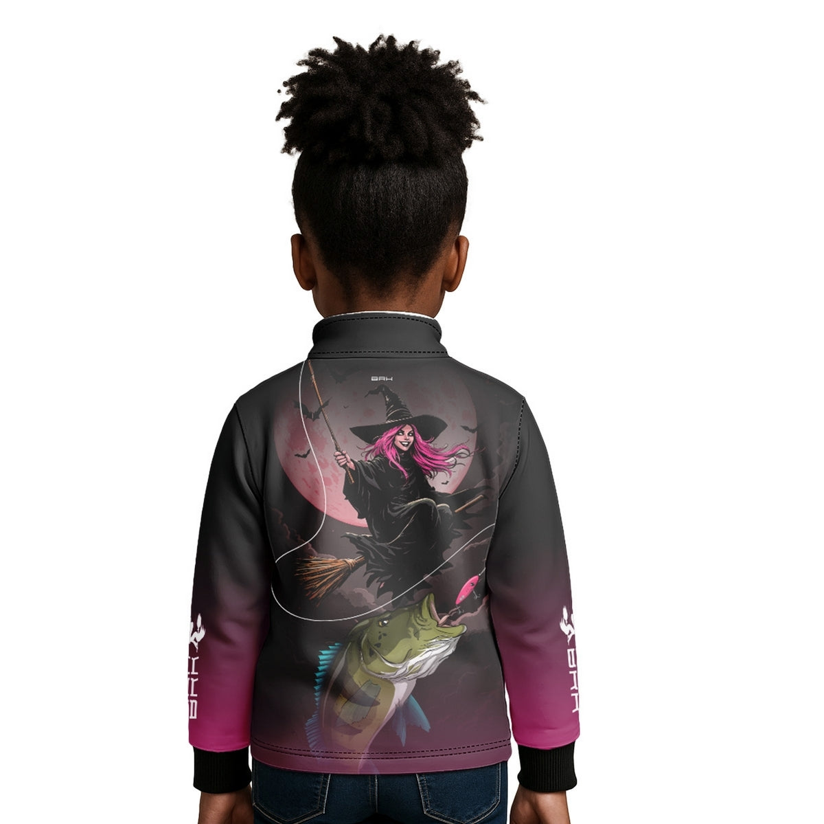Camisa de Pesca Infantil Brk Preto e Rosa Bruxa com Proteção UV50 - Brk Fishing