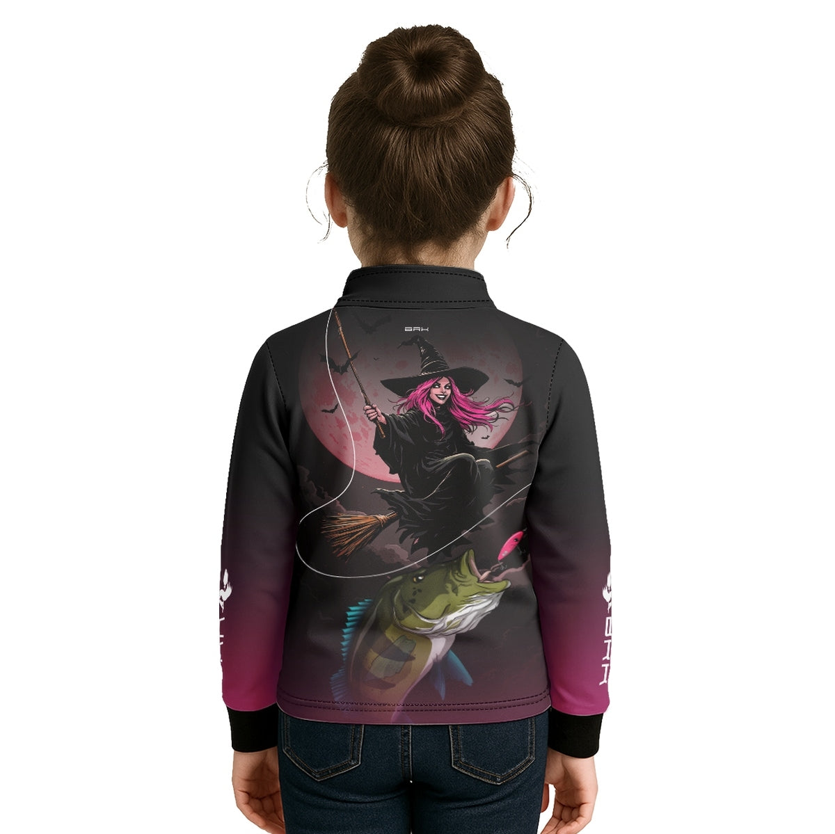 Camisa de Pesca Infantil Brk Preto e Rosa Bruxa com Proteção UV50 - Brk Fishing