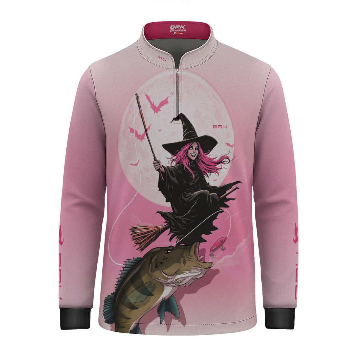 Camisa de Pesca Infantil Brk Branca e Rosa Bruxa com Proteção UV50 - Brk Fishing