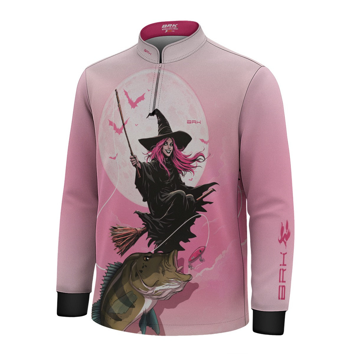 Camisa de Pesca Infantil Brk Branca e Rosa Bruxa com Proteção UV50 - Brk Fishing
