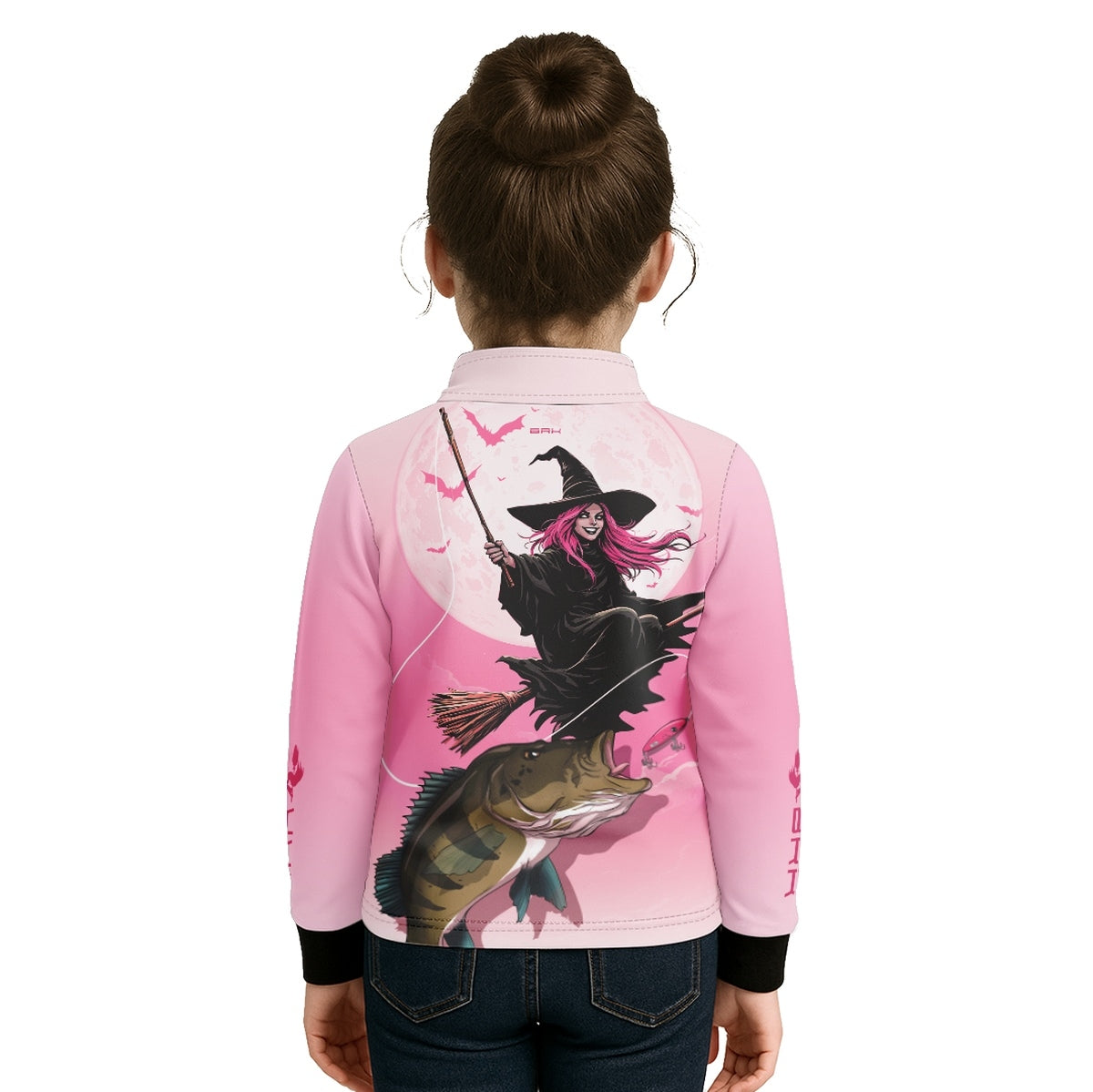 Camisa de Pesca Infantil Brk Branca e Rosa Bruxa com Proteção UV50 - Brk Fishing