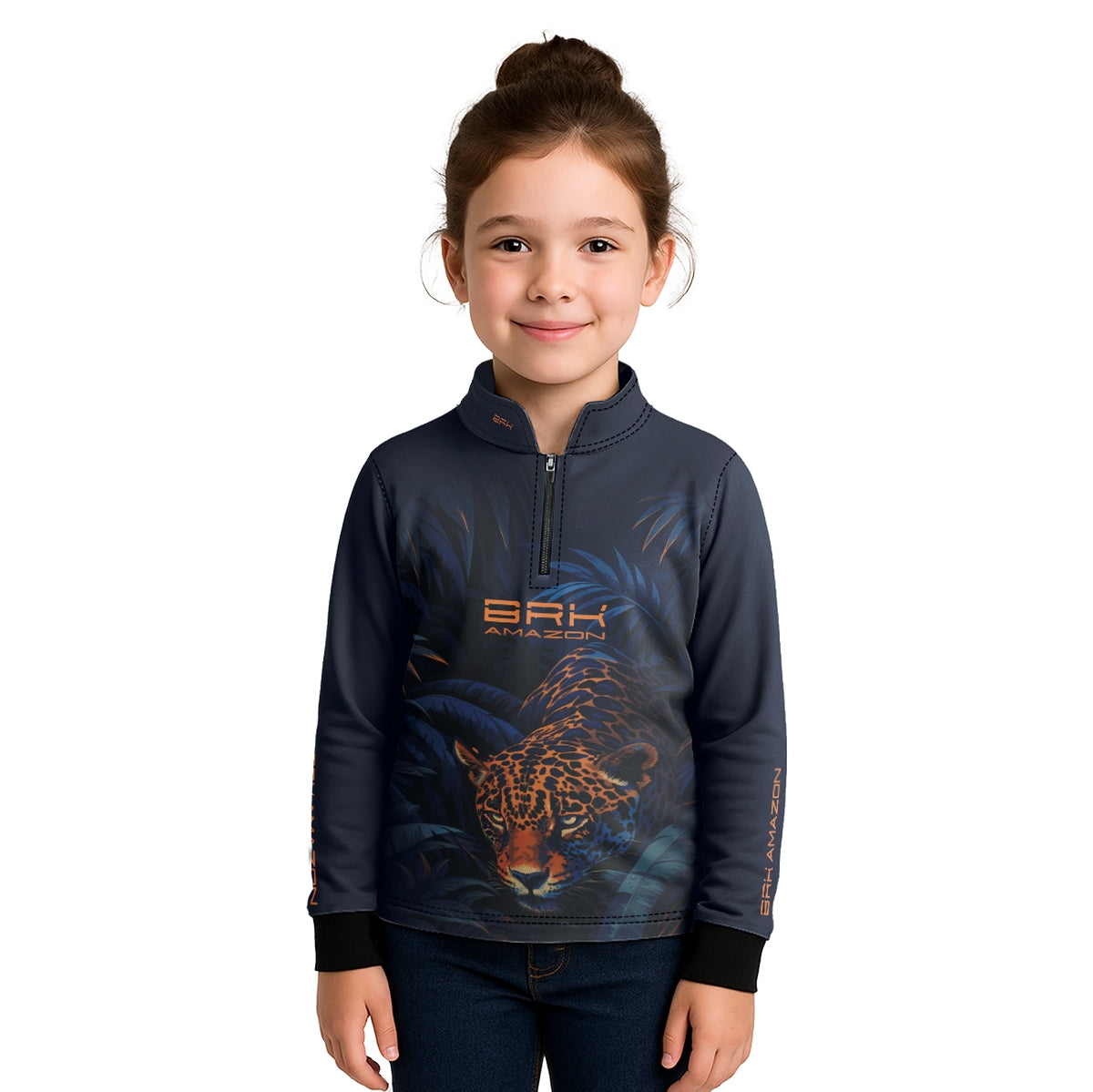 Camisa de Pesca Infantil Brk Amazon Onça Azul com Proteção UV50 - Brk Fishing