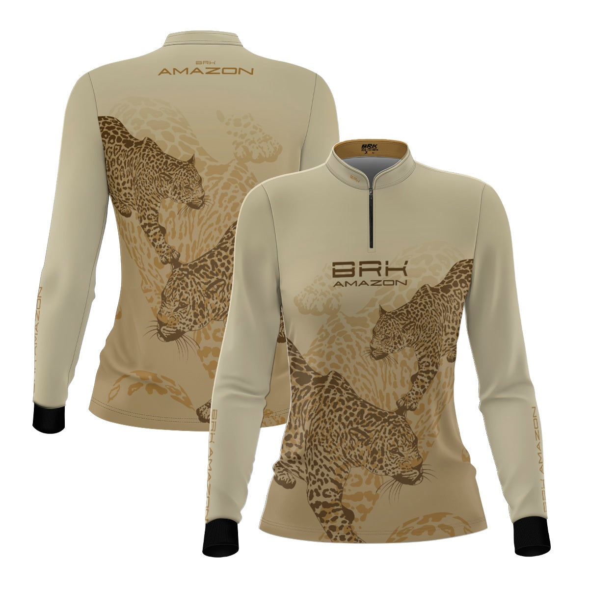 Camisa de Pesca Feminina Brk Amazon Onça Bege com Proteção UV50 Brk Fishing