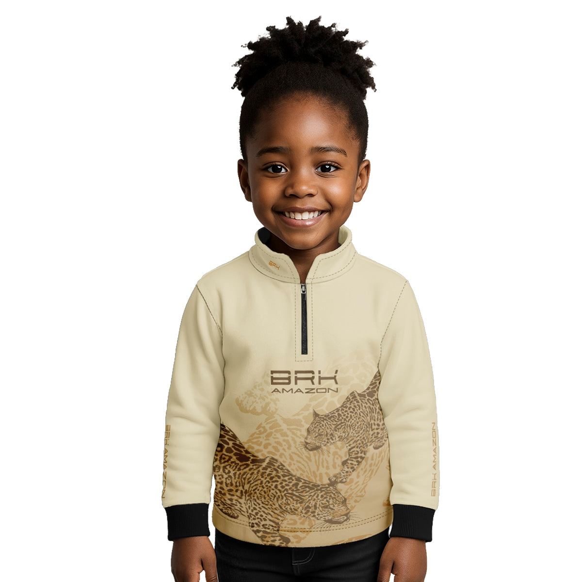 Camisa de Pesca Infantil Brk Amazon Onça Bege com Proteção UV50 - Brk Fishing