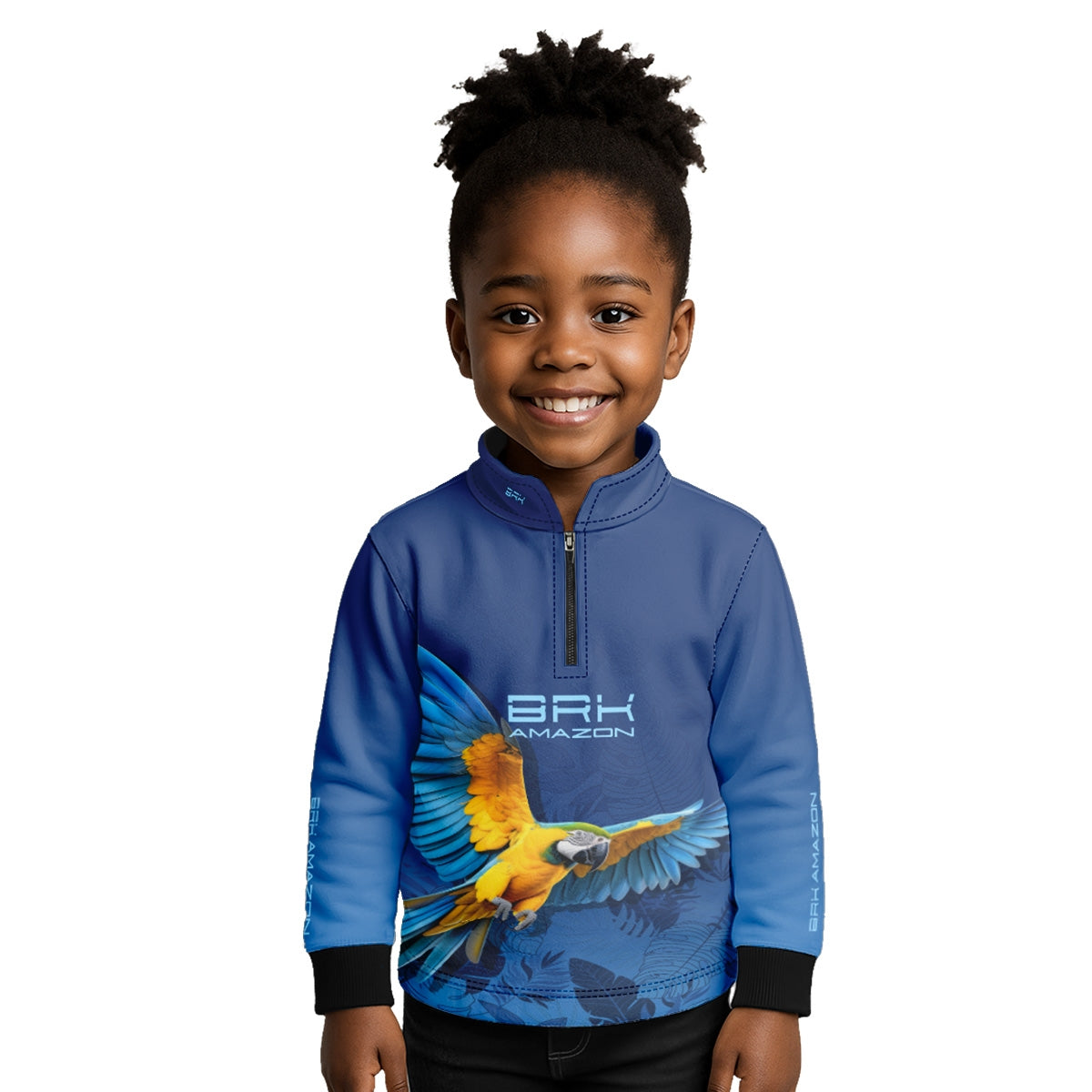 Camisa de Pesca Infantil Brk Amazon Arara Azul com Proteção UV50 - Brk Fishing