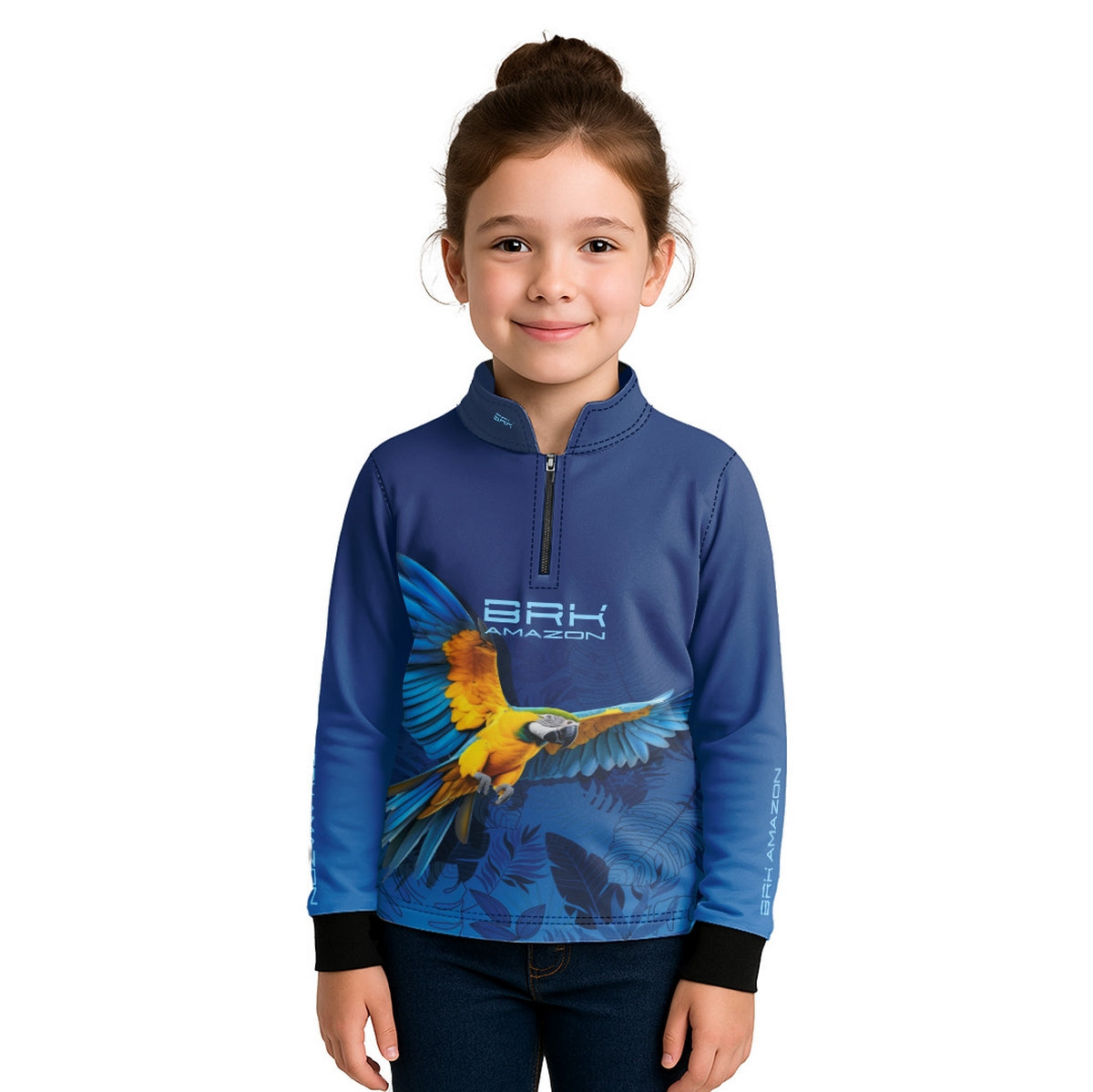 Camisa de Pesca Infantil Brk Amazon Arara Azul com Proteção UV50 - Brk Fishing