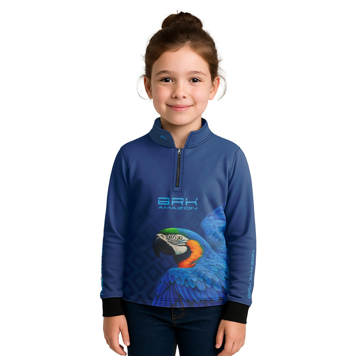 Camisa de Pesca Infantil Brk Amazon Arara Azul com Proteção UV50 - Brk Fishing