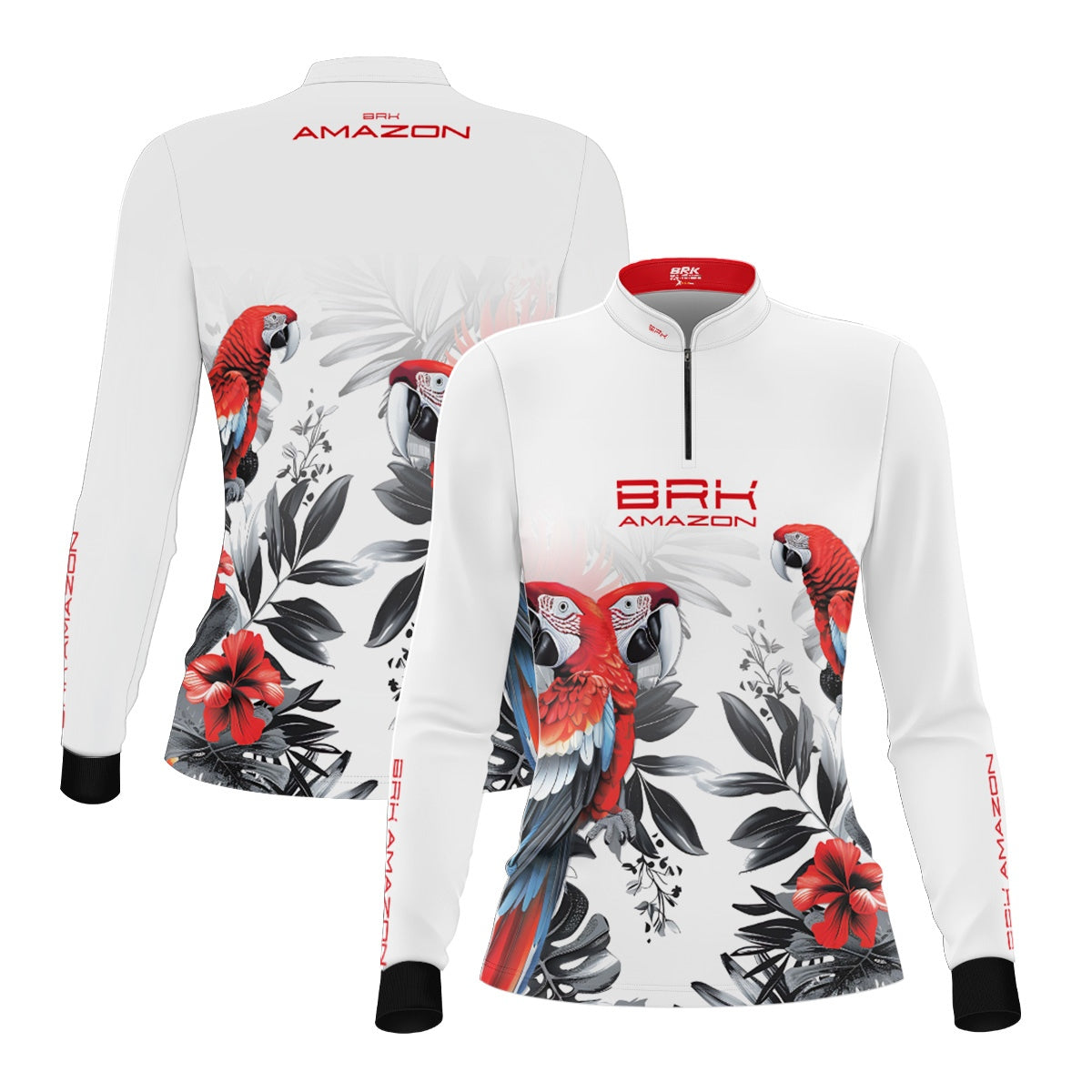 Camisa de Pesca Feminina Brk Amazon Arara Vermelha com Proteção UV50 Brk Fishing