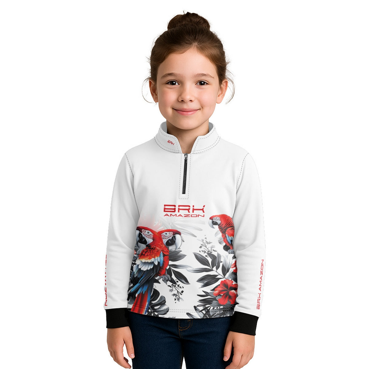 Camisa de Pesca Infantil Brk Amazon Arara Vermelha com Proteção UV50 - Brk Fishing