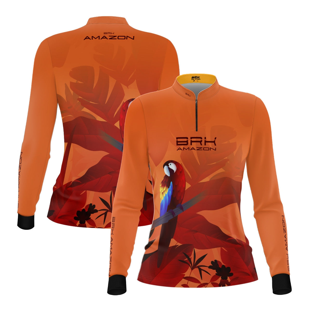 Camisa de Pesca Feminina Brk Amazon Arara Vermelha Floral com Proteção UV50 Brk Fishing